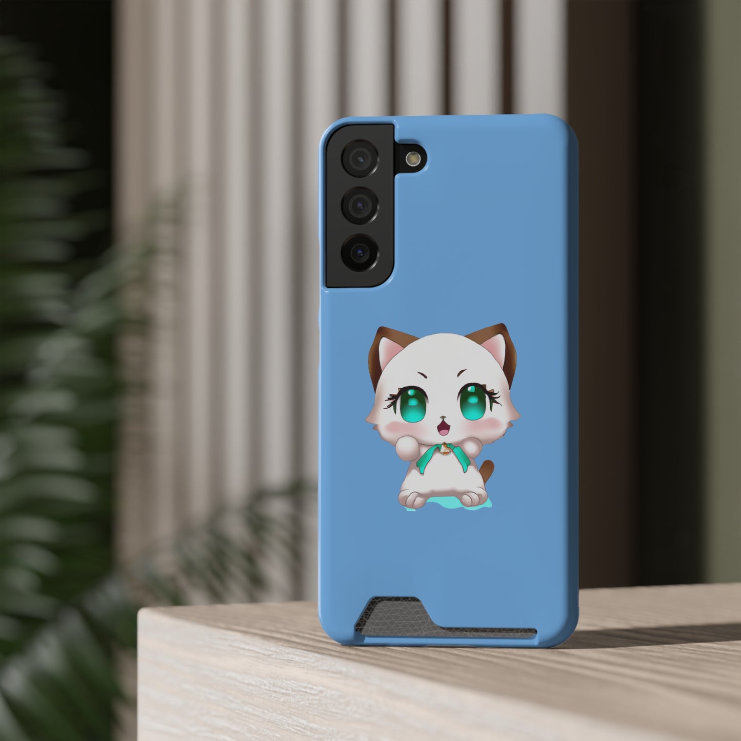 iPhone 13 and Samsung S21, S22 Cases with Card Holder Ft. Cute Kitty