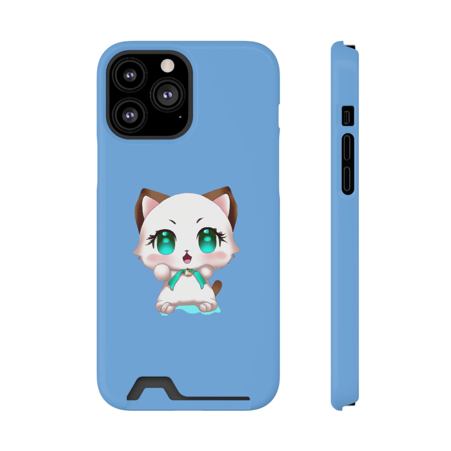 iPhone 13 and Samsung S21, S22 Cases with Card Holder Ft. Cute Kitty