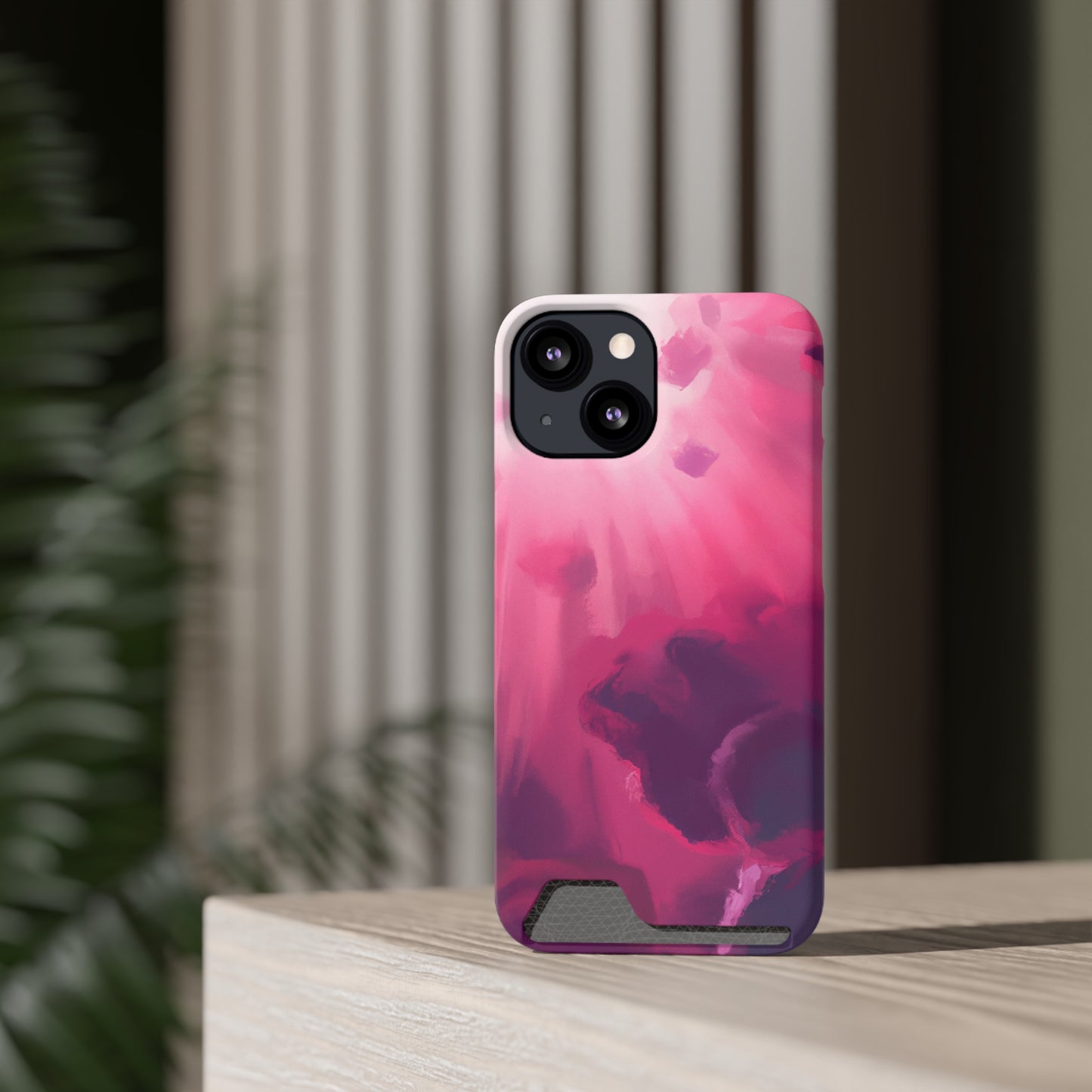 iPhone 13 and Samsung S21, S22 Cases with Card Holder Ft. Abstract Pink Sky