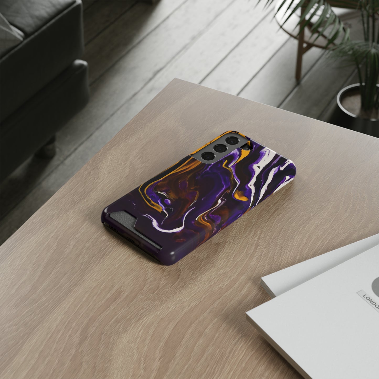 iPhone 13 and Samsung S21, S22 Cases with Card Holder Ft. Purple Tiger Stripes