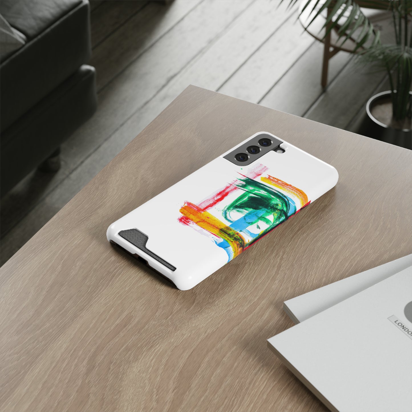 iPhone 13 and Samsung S21, S22 Cases with Card Holder Ft. Abstract Frame