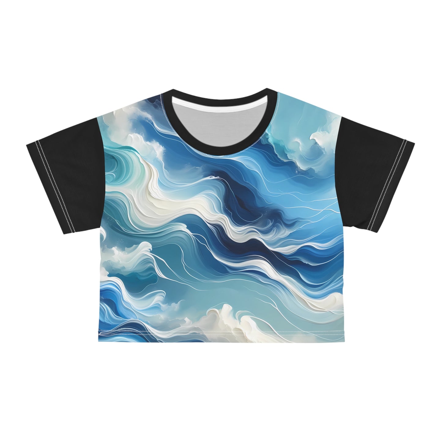 Blue and White Flow State Crop Top Tee