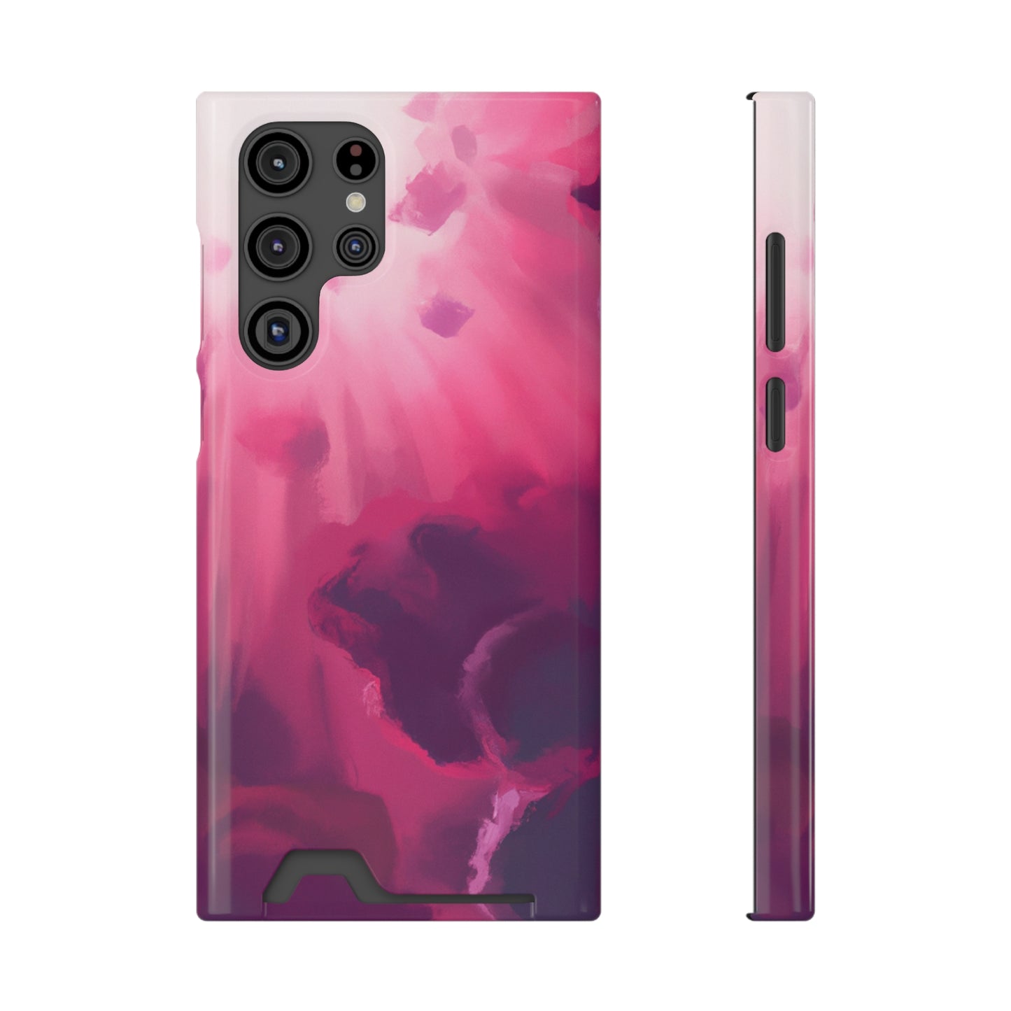 iPhone 13 and Samsung S21, S22 Cases with Card Holder Ft. Abstract Pink Sky