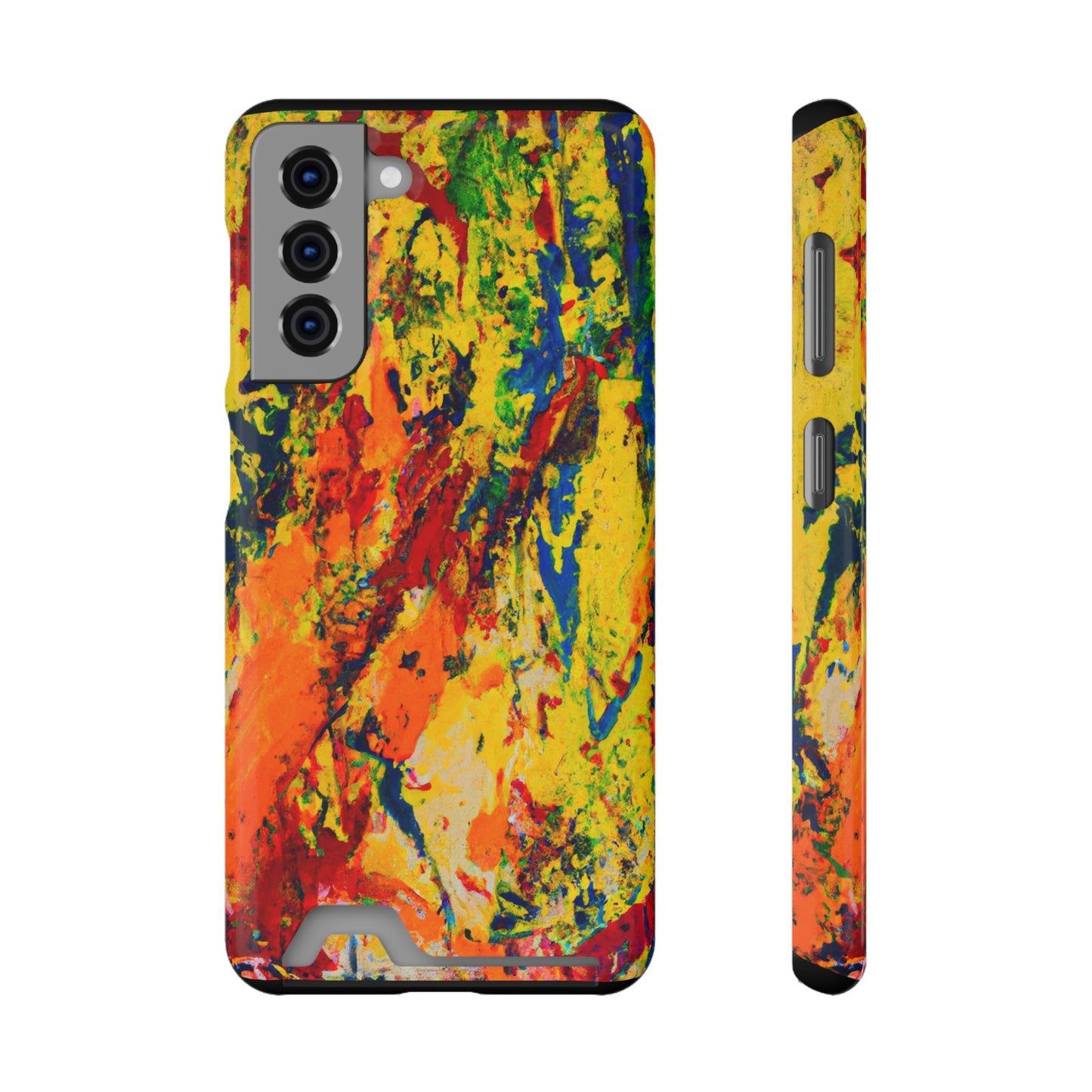 iPhone or Samsung Case with Card Holder Ft. Abstract Yellow Orange