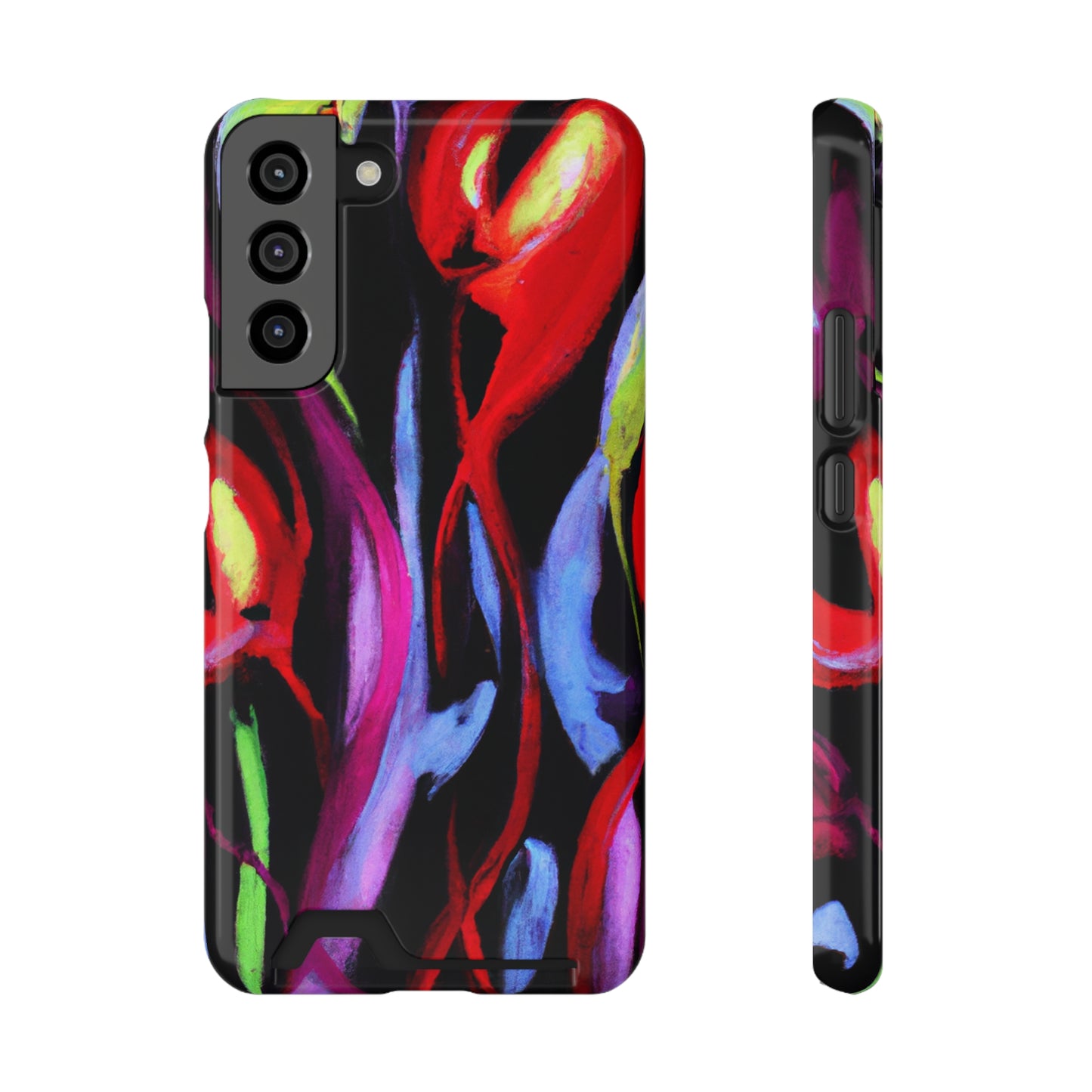 iPhone 13 and Samsung S21, S22 Cases with Card Holder Ft. Abstract Tulips