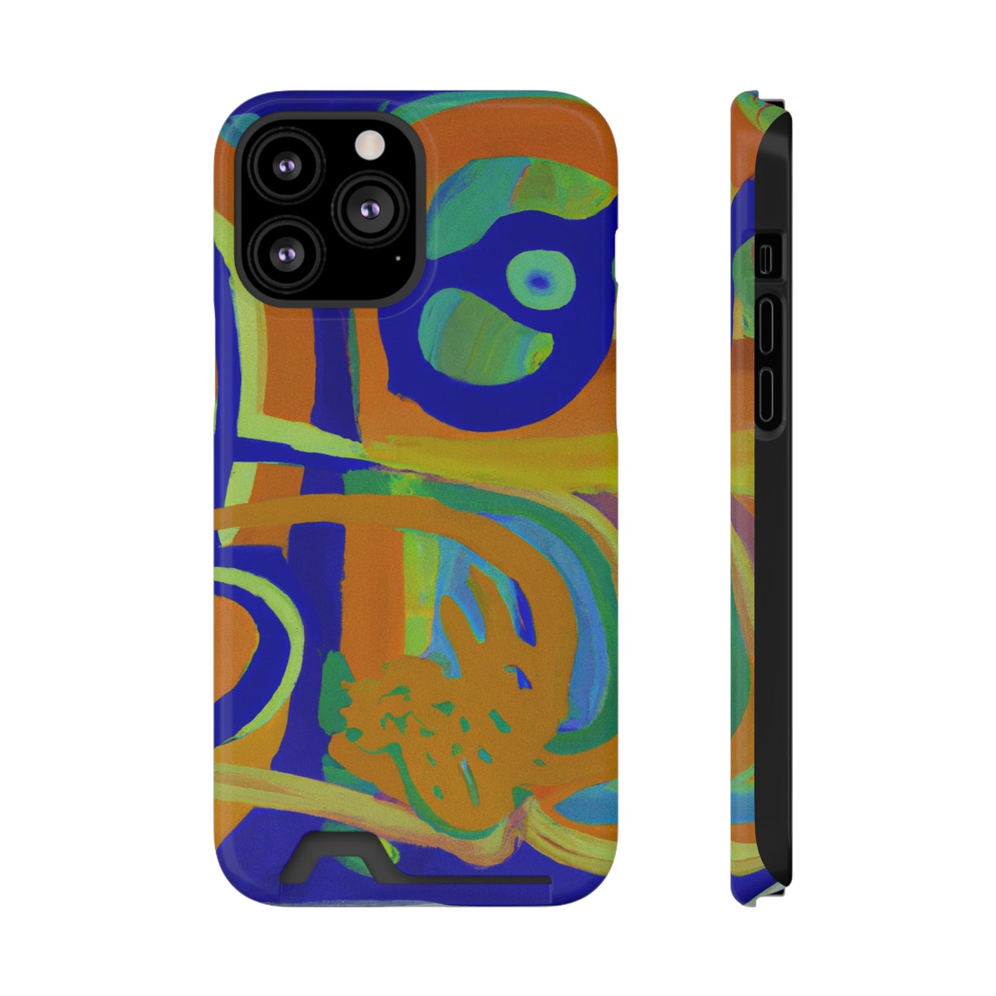 iPhone 13 and Samsung S21, S22 Cases with Card Holder Ft. Blue Orange Curves