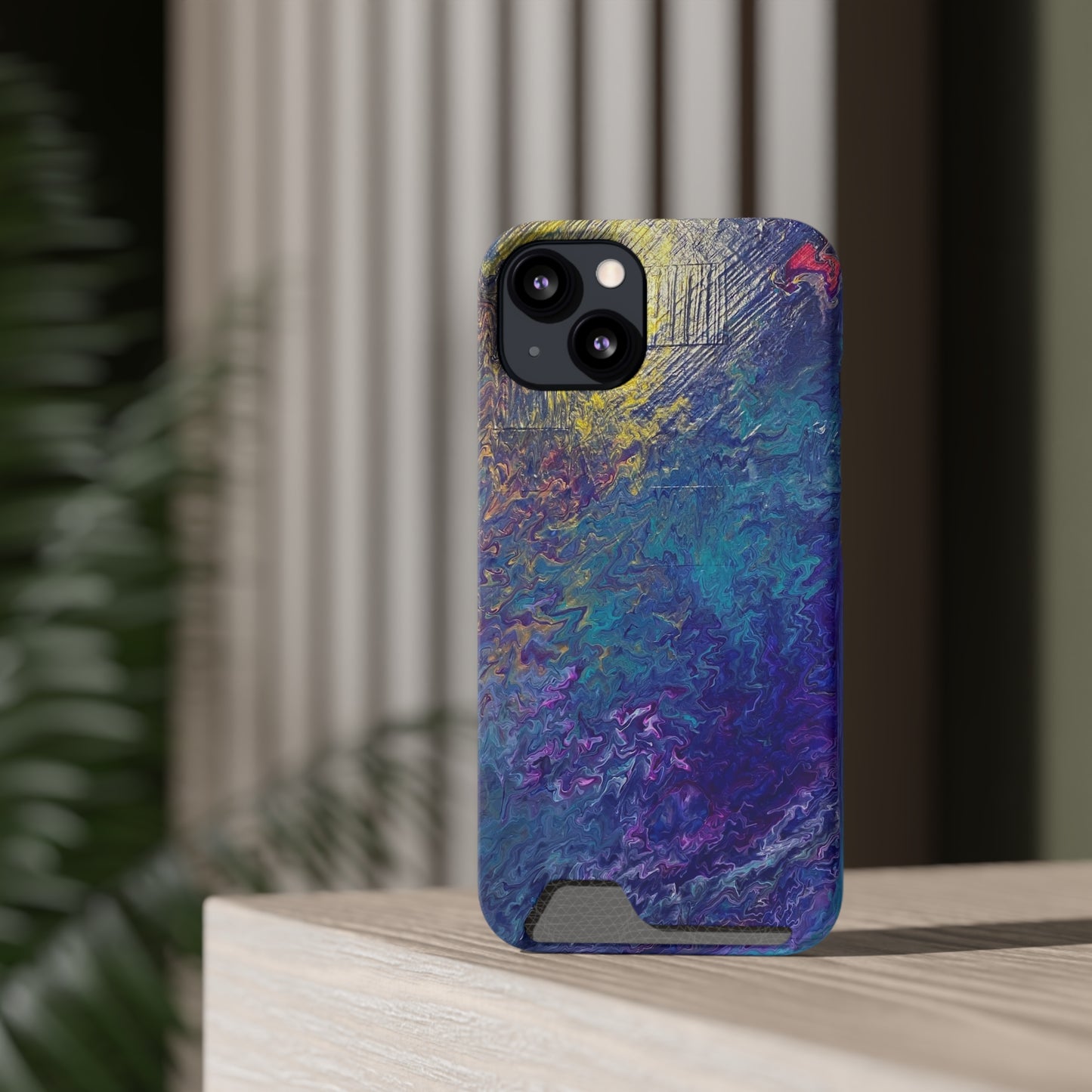 iPhone 13 and Samsung S21, S22 Cases with Card Holder Ft. Abstract Blue Waterfall