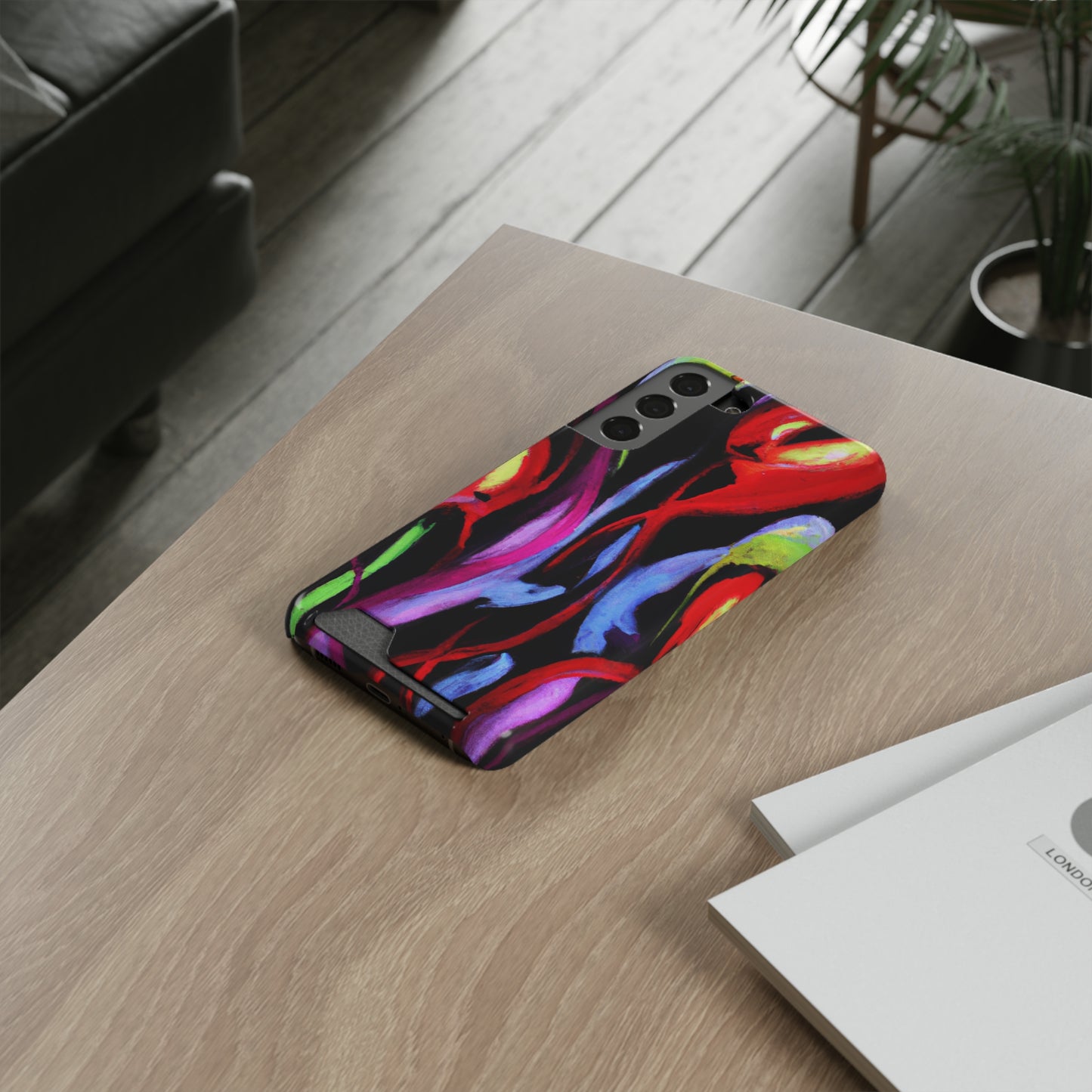 iPhone 13 and Samsung S21, S22 Cases with Card Holder Ft. Abstract Tulips