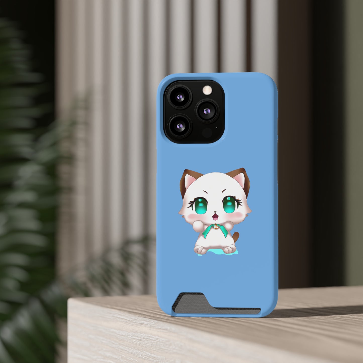 iPhone 13 and Samsung S21, S22 Cases with Card Holder Ft. Cute Kitty
