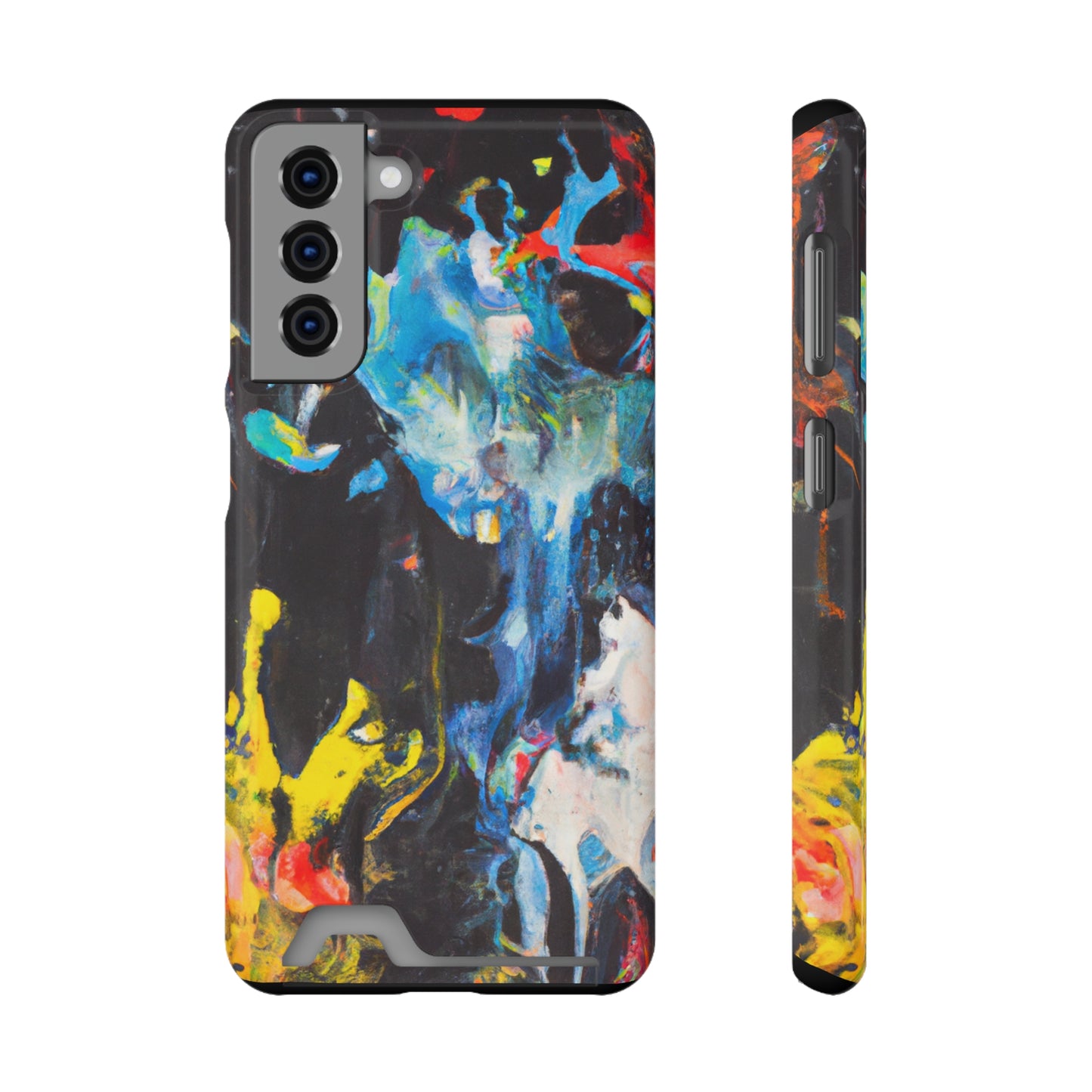 iPhone 13 or Samsung S21, S22 Case with Card Holder Ft. Blue Splat