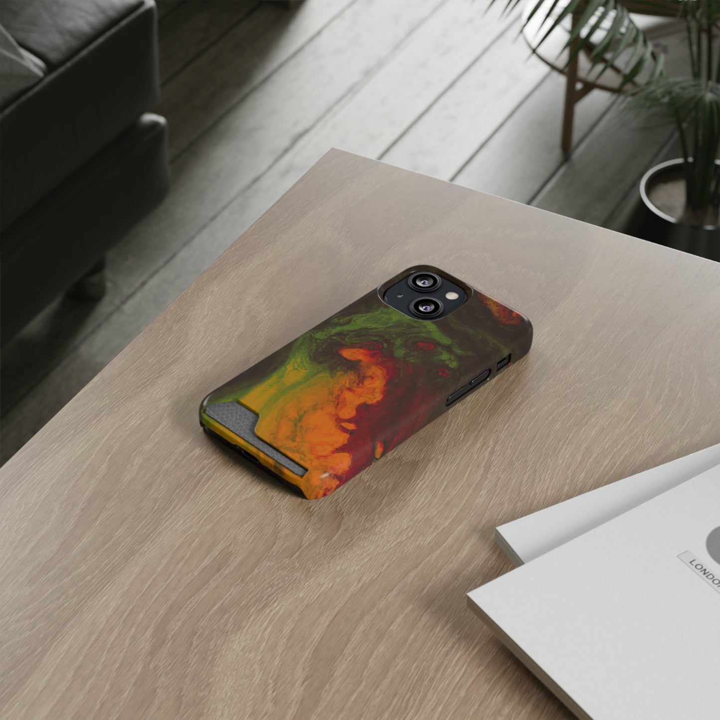 iPhone 13 and Samsung S21, S22 Cases with Card Holder Ft. Abstract Gas Giant