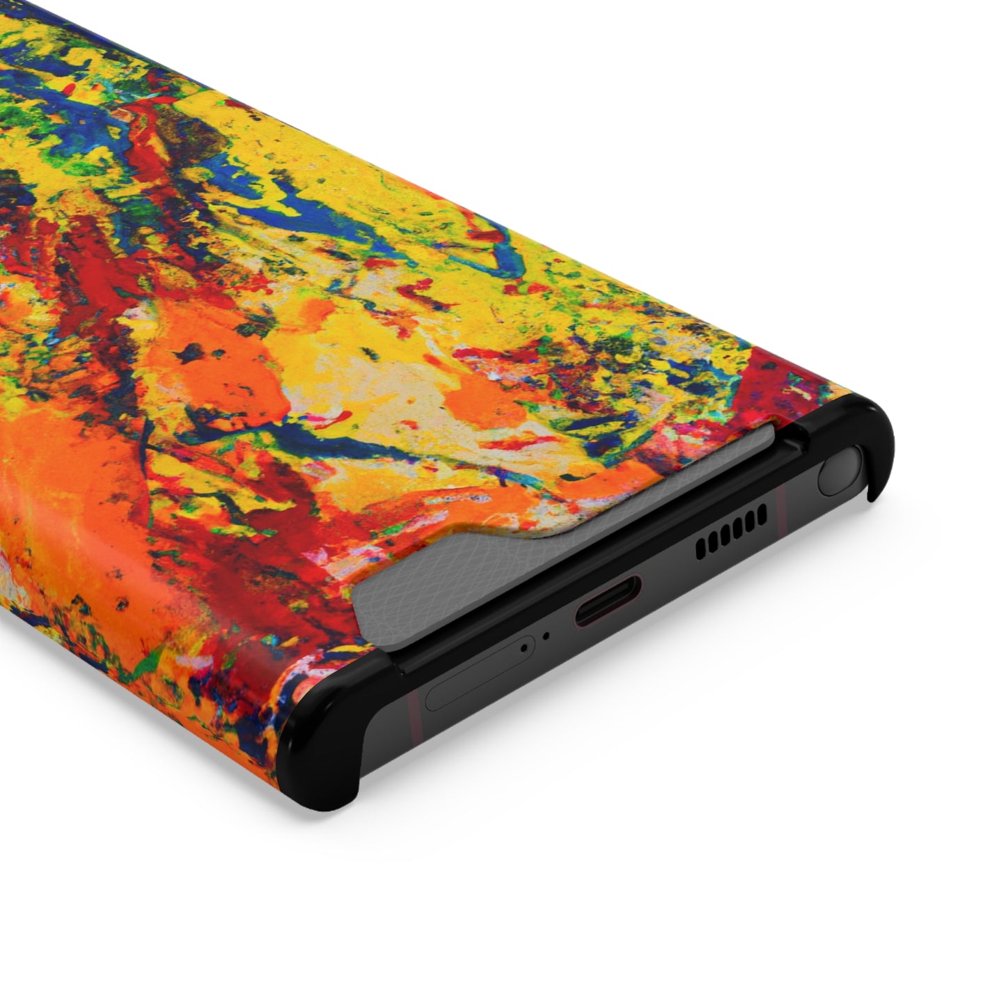 iPhone or Samsung Case with Card Holder Ft. Abstract Yellow Orange