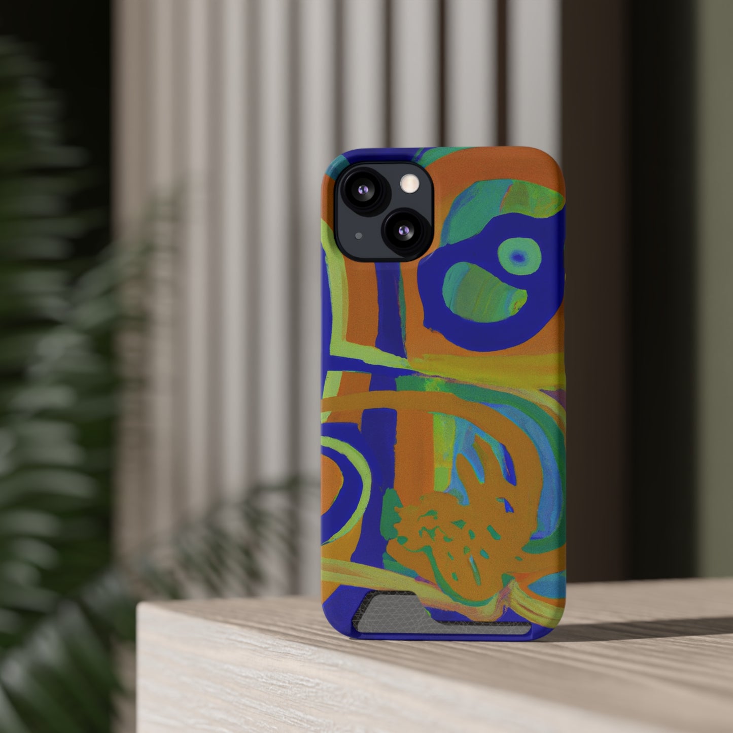 iPhone 13 and Samsung S21, S22 Cases with Card Holder Ft. Blue Orange Curves