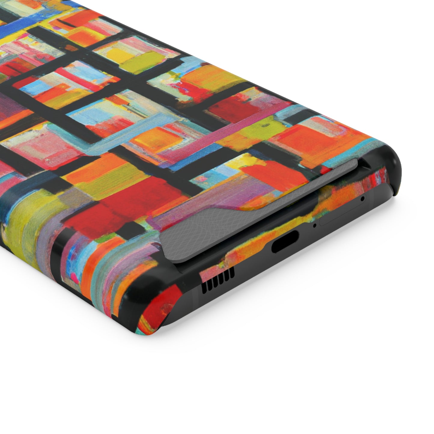 iPhone 13 and Samsung S21, S22 Cases with Card Holder Ft Abstract Bricks