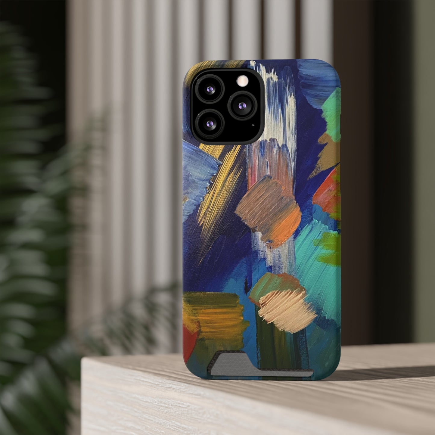 iPhone 13 and Samsung S21, S22 Cases with Card Holder Ft. Abstract Blue