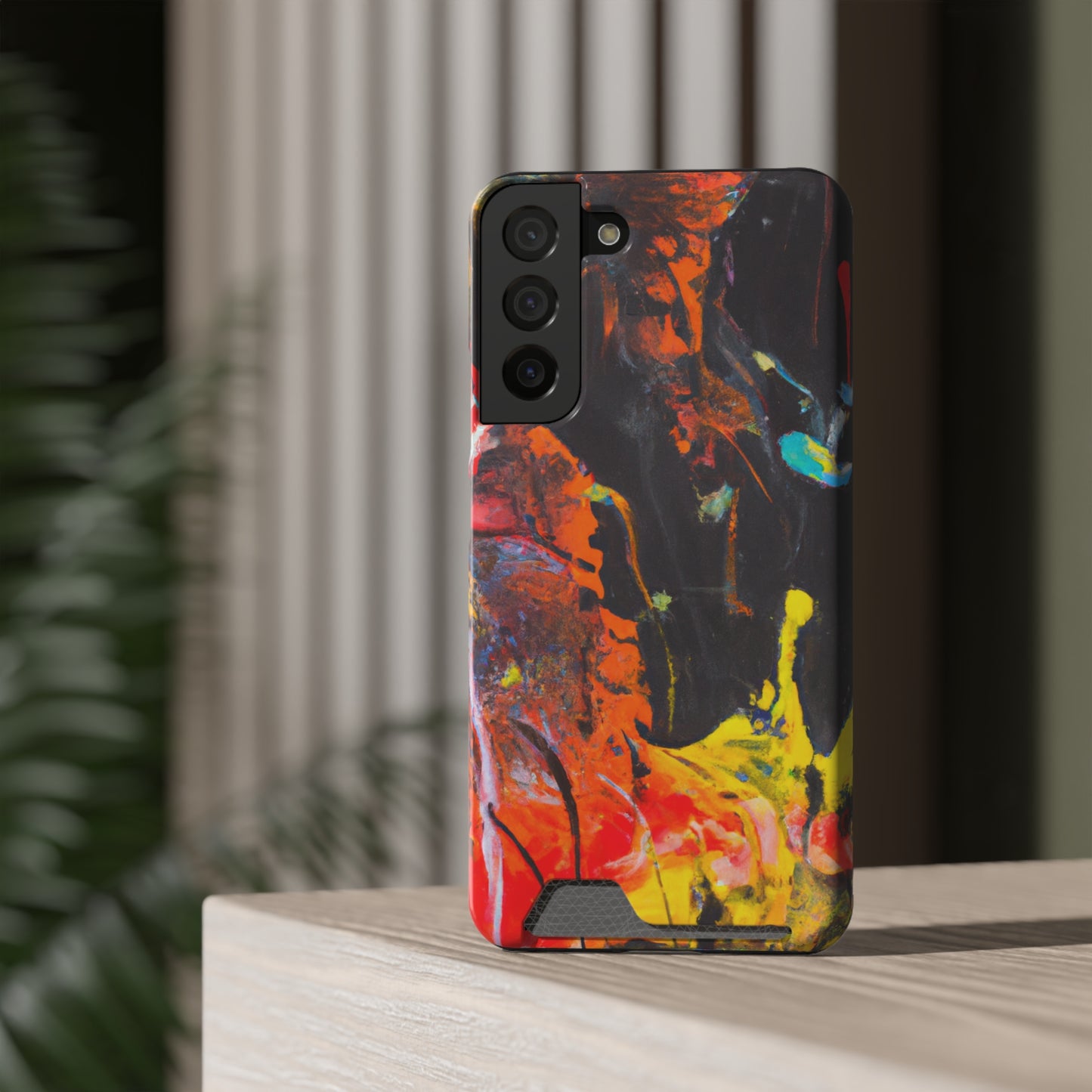 iPhone 13 and Samsung S21, S22 Cases with Card Holder Ft. Abstract Orange