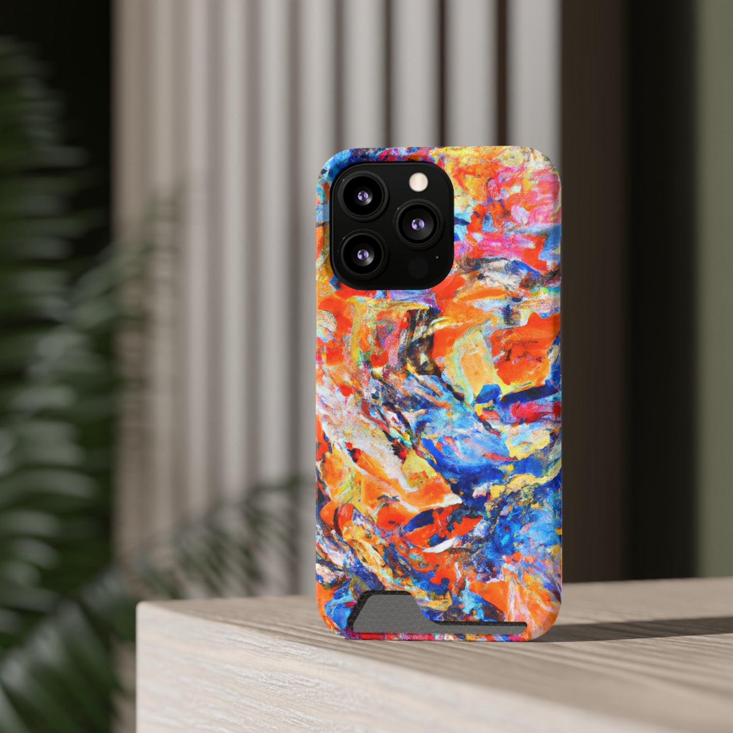 iPhone 13 and Samsung S21, S22 Cases with Card Holder Ft. Abstract Blue and Orange