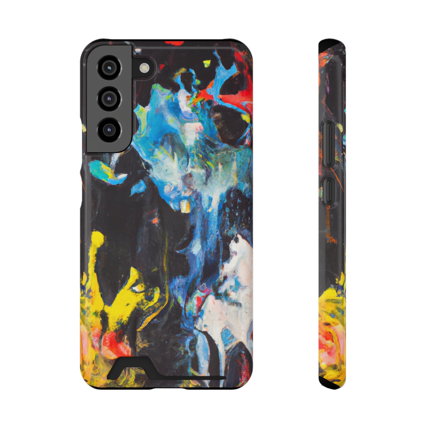 iPhone 13 or Samsung S21, S22 Case with Card Holder Ft. Blue Splat