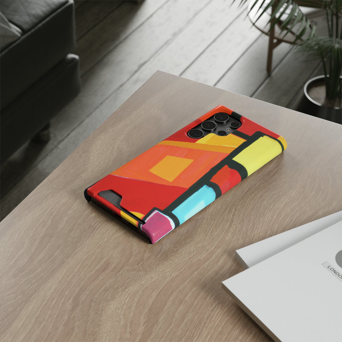 iPhone 13 and Samsung S21, S22 Cases with Card Holder Ft Abstract Panes