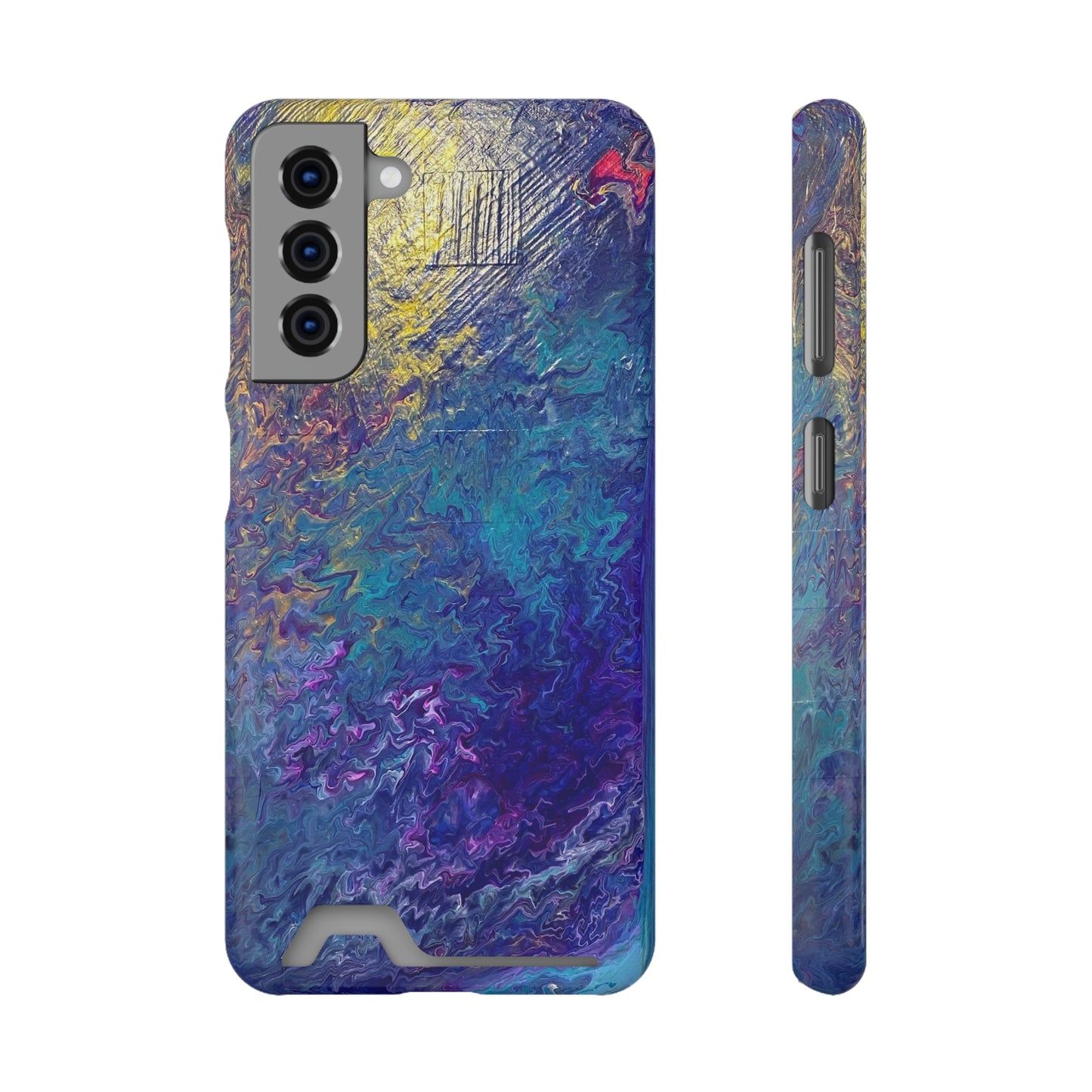 iPhone 13 and Samsung S21, S22 Cases with Card Holder Ft. Abstract Blue Waterfall