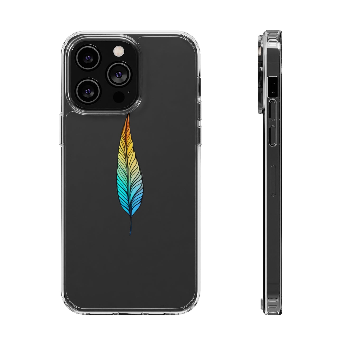 Clear Hard Plastic Phone Case for iPhone 1-14 and Samsung S21-S22 Ft. Single Feather
