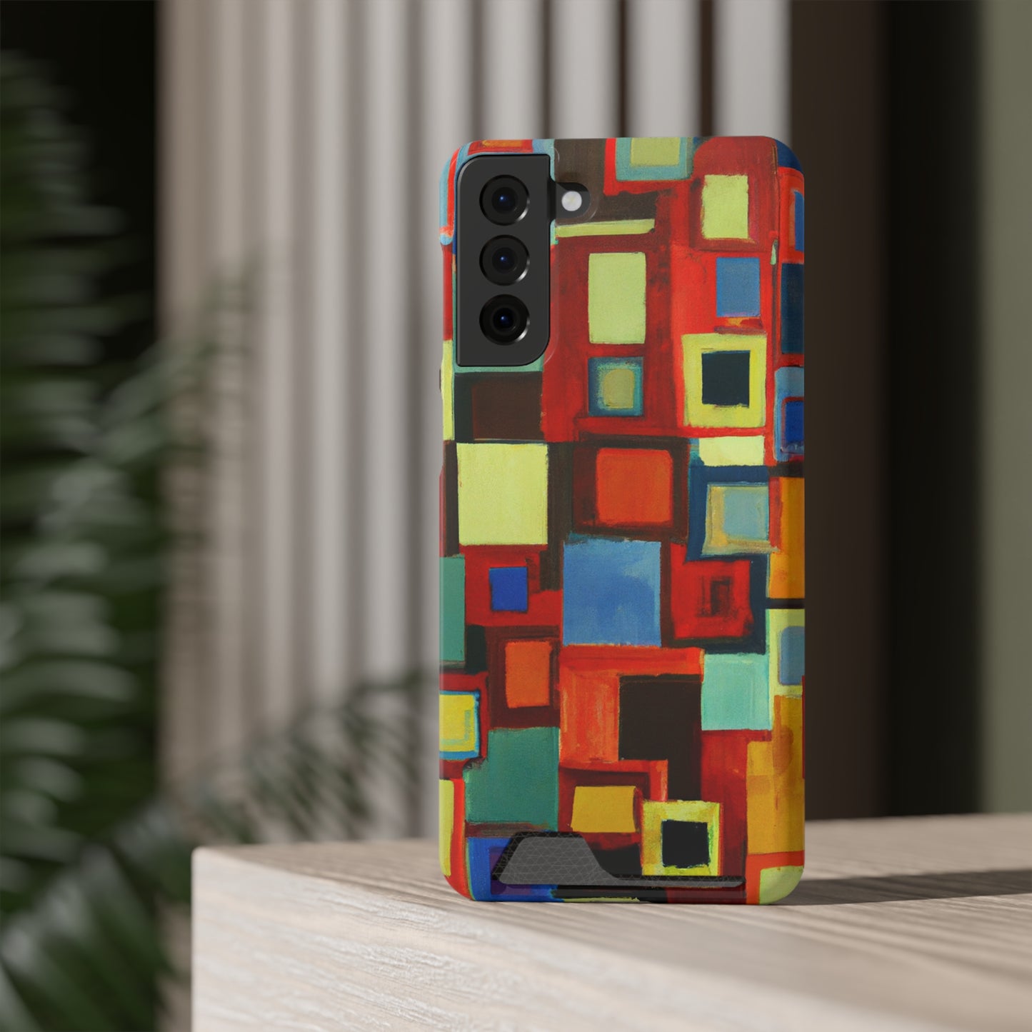 iPhone 13 and Samsung S21, S22 Cases with Card Holder Ft. Abstract Squares