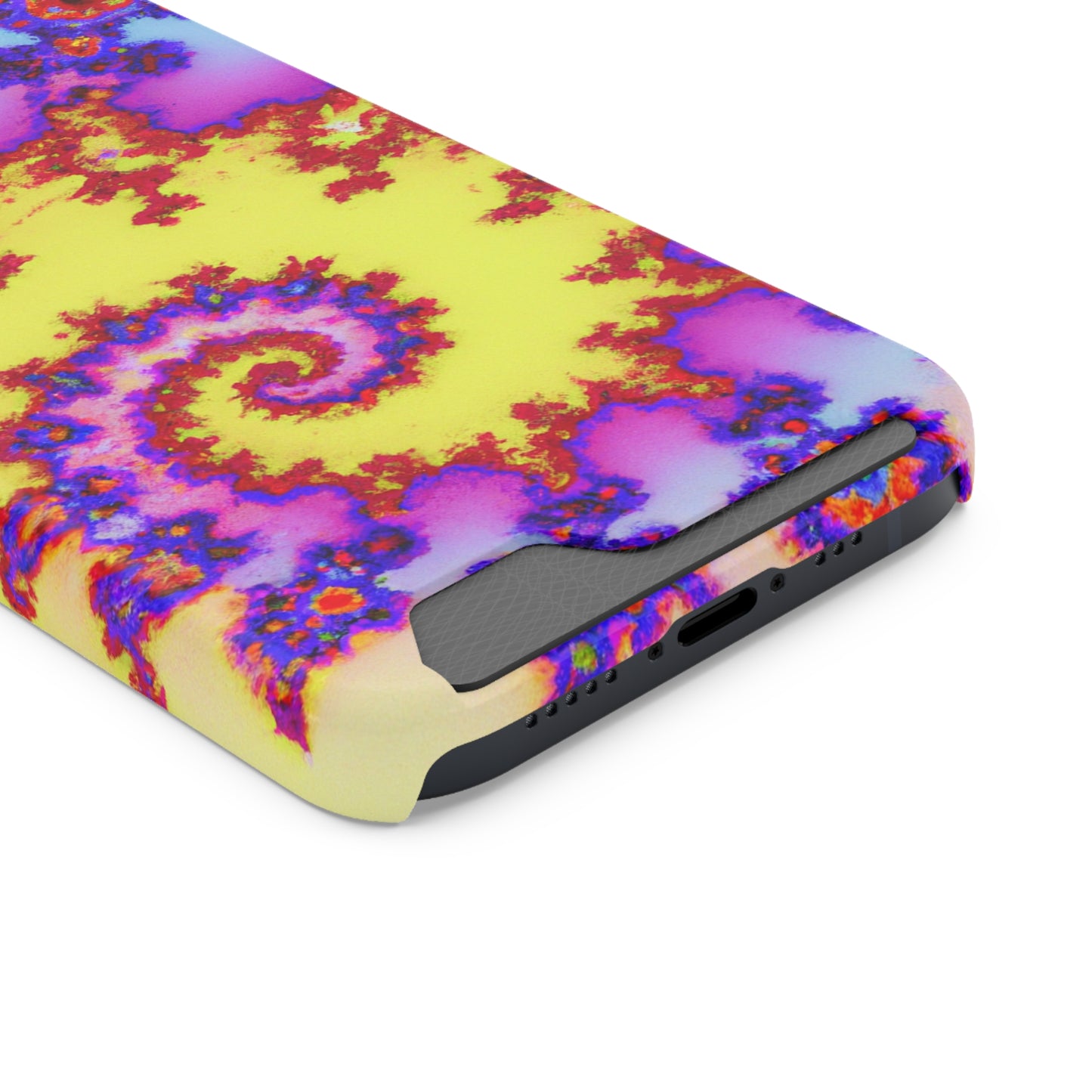 iPhone 13 and Samsung S21, S22 Cases with Card Holder Ft. Tie Dye Fractal