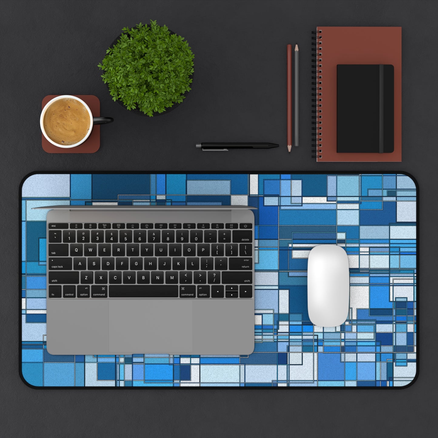 Stylish Geometric Blue Desk Mat for Home Office - Perfect Modern Workspace Accessory