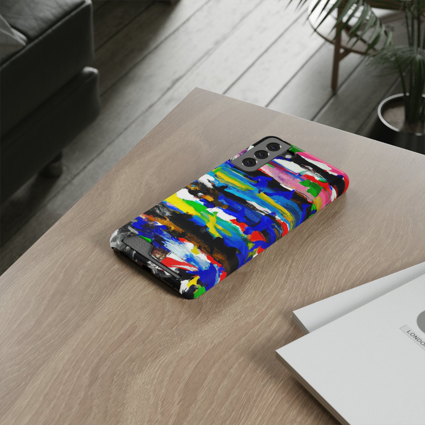 iPhone 13 and Samsung S21, S22 Cases with Card Holder Ft. Abstract Stripes