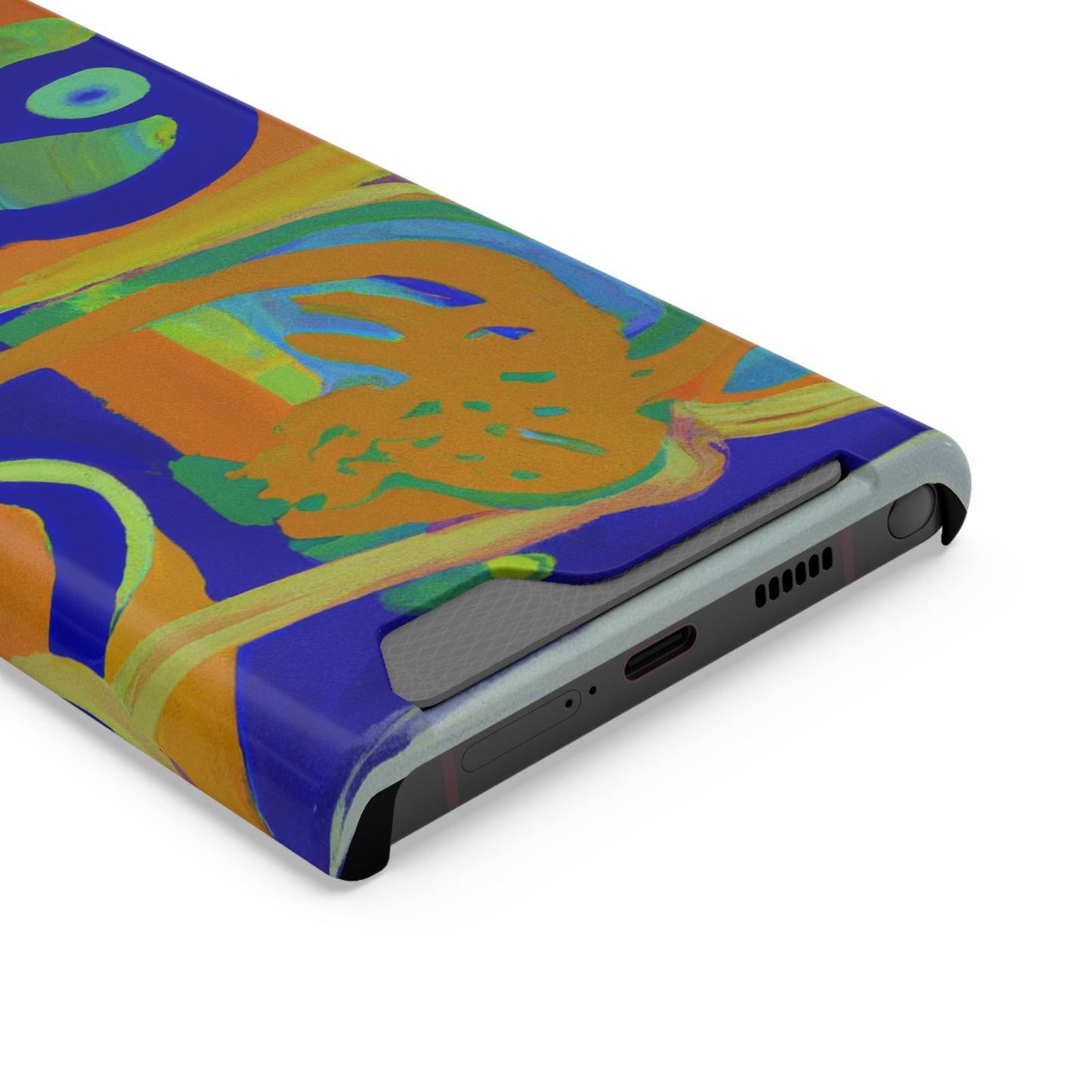iPhone 13 and Samsung S21, S22 Cases with Card Holder Ft. Blue Orange Curves