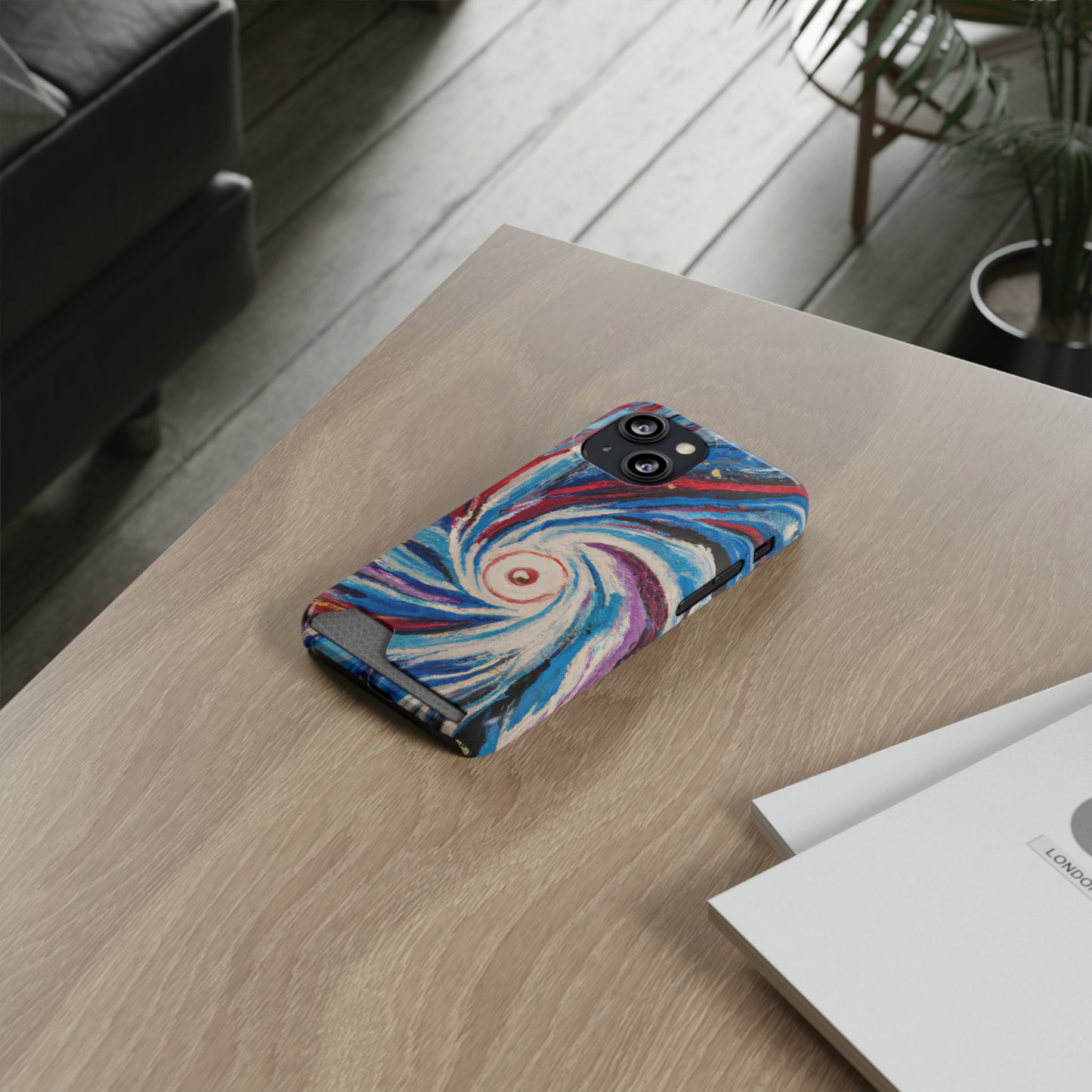 iPhone 13 and Samsung S21, S22 Cases with Card Holder Ft. Abstract Vortex
