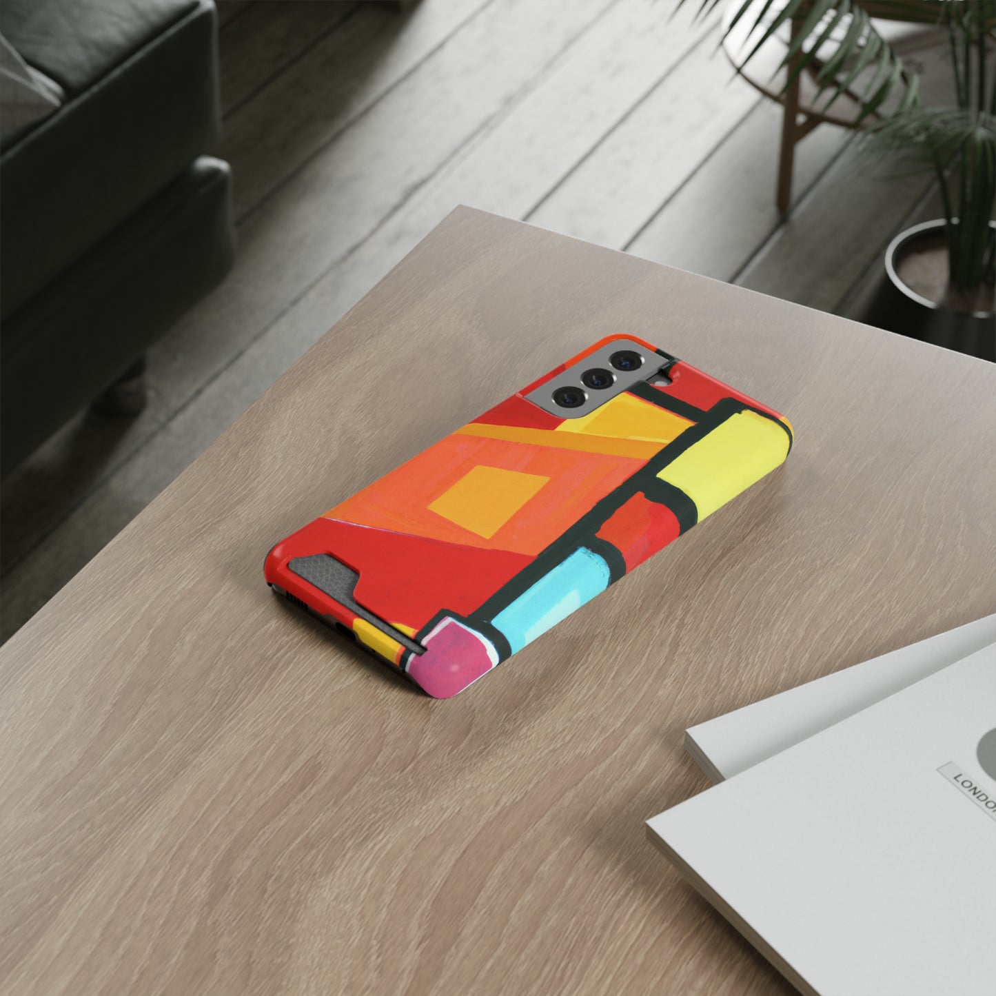 iPhone 13 and Samsung S21, S22 Cases with Card Holder Ft Abstract Panes
