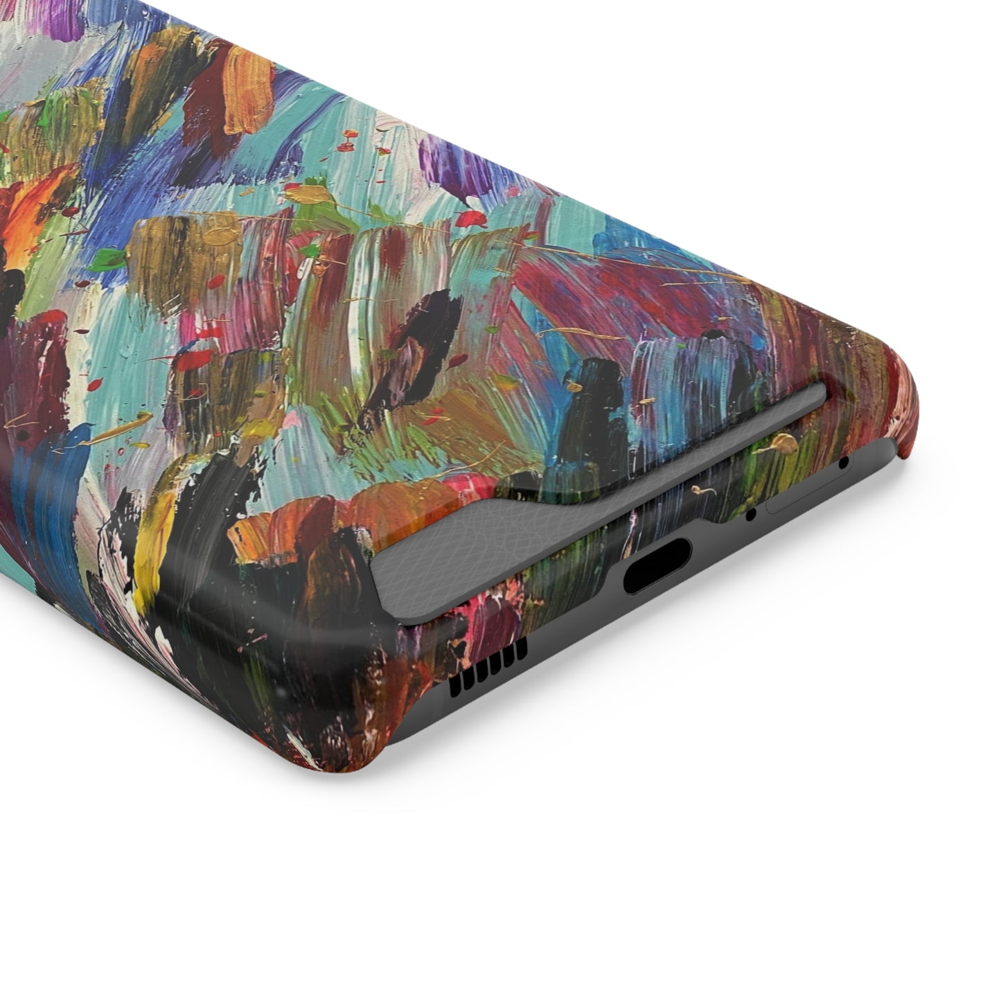 iPhone 13 and Samsung S21, S22 Cases with Card Holder Ft. Abstract Acrylic Feathers