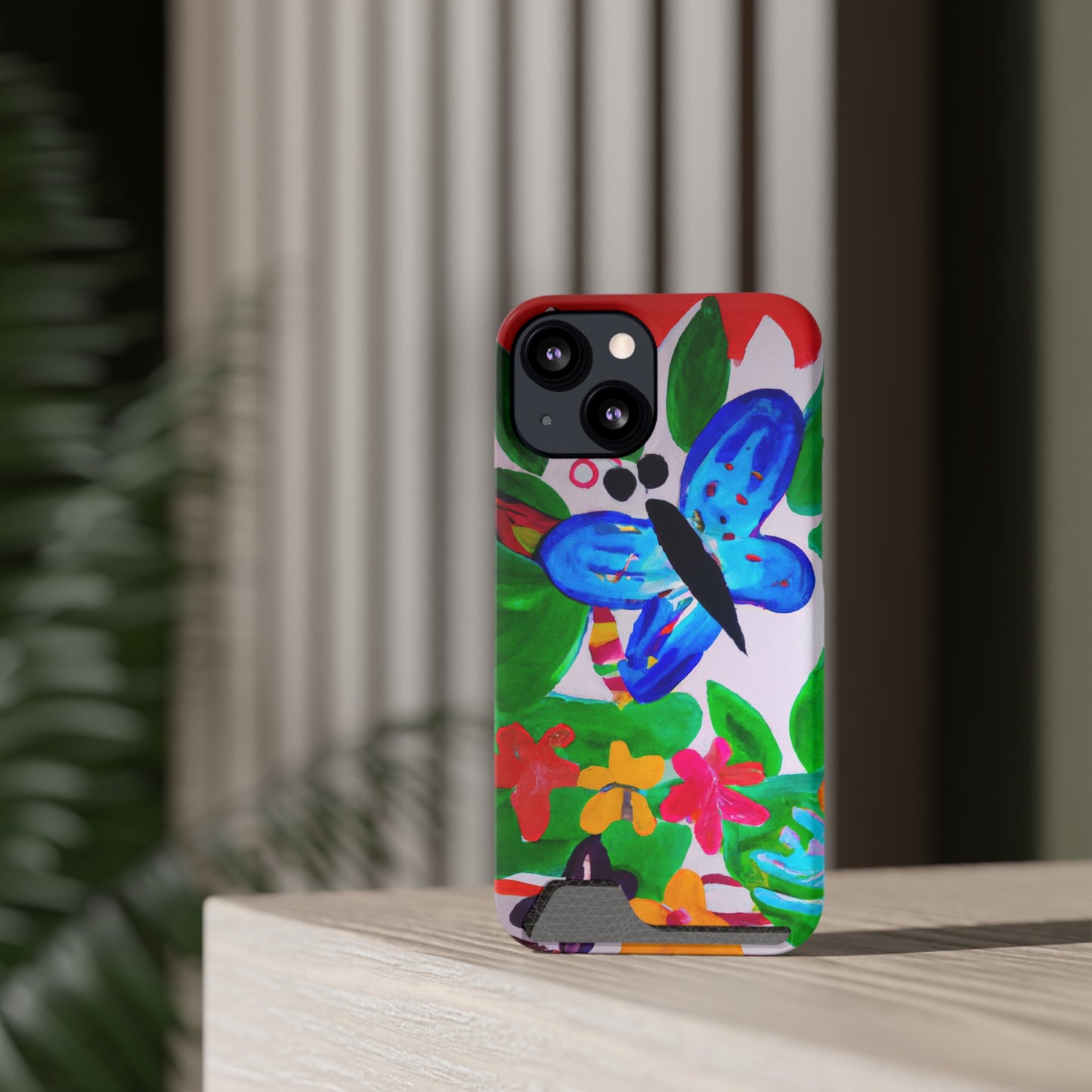 iPhone 13 and Samsung S21, S22 Cases with Card Holder Ft. Watercolor Butterfly