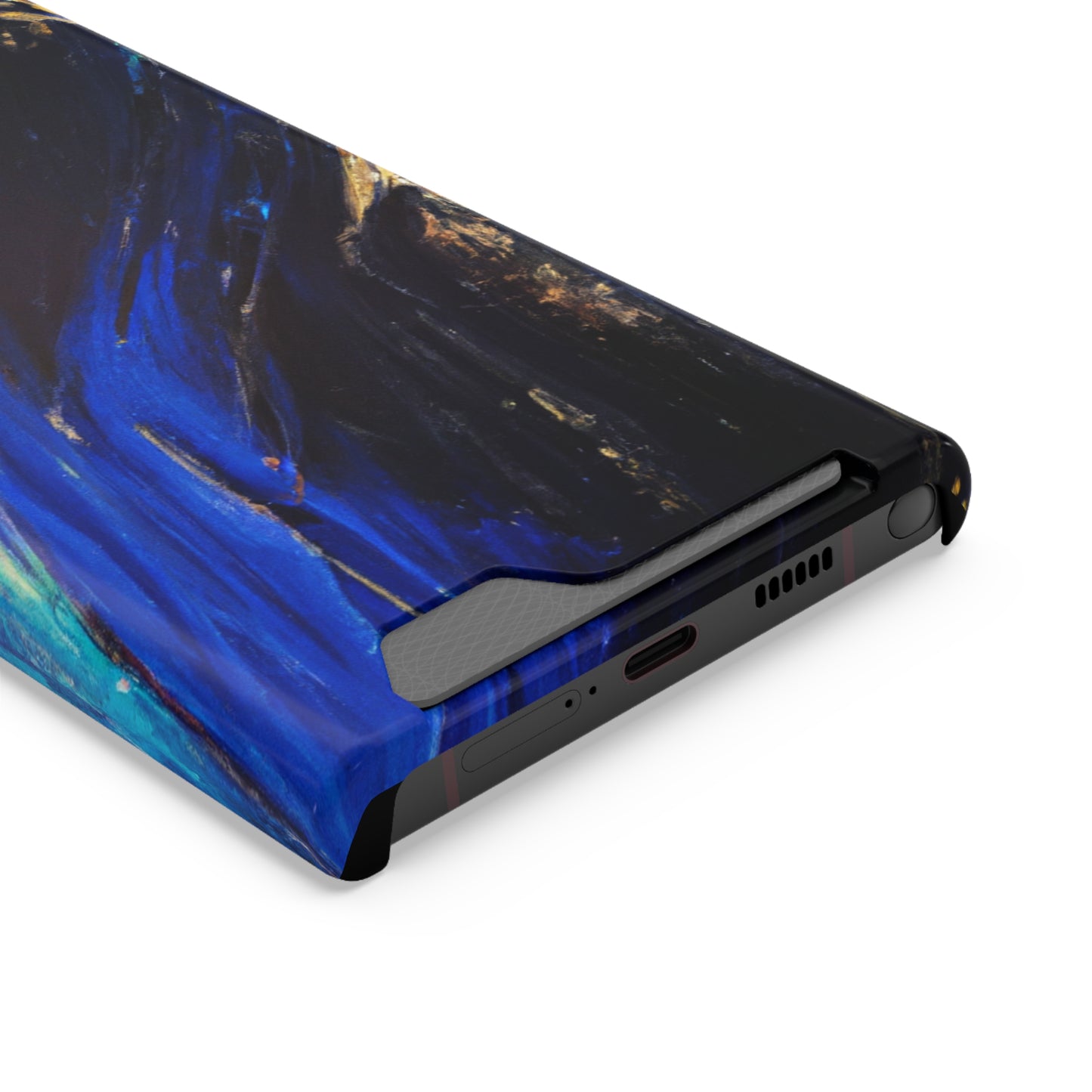 iPhone 13 and Samsung S21, S22 Cases with Card Holder Ft. Acrylic Blue Gold