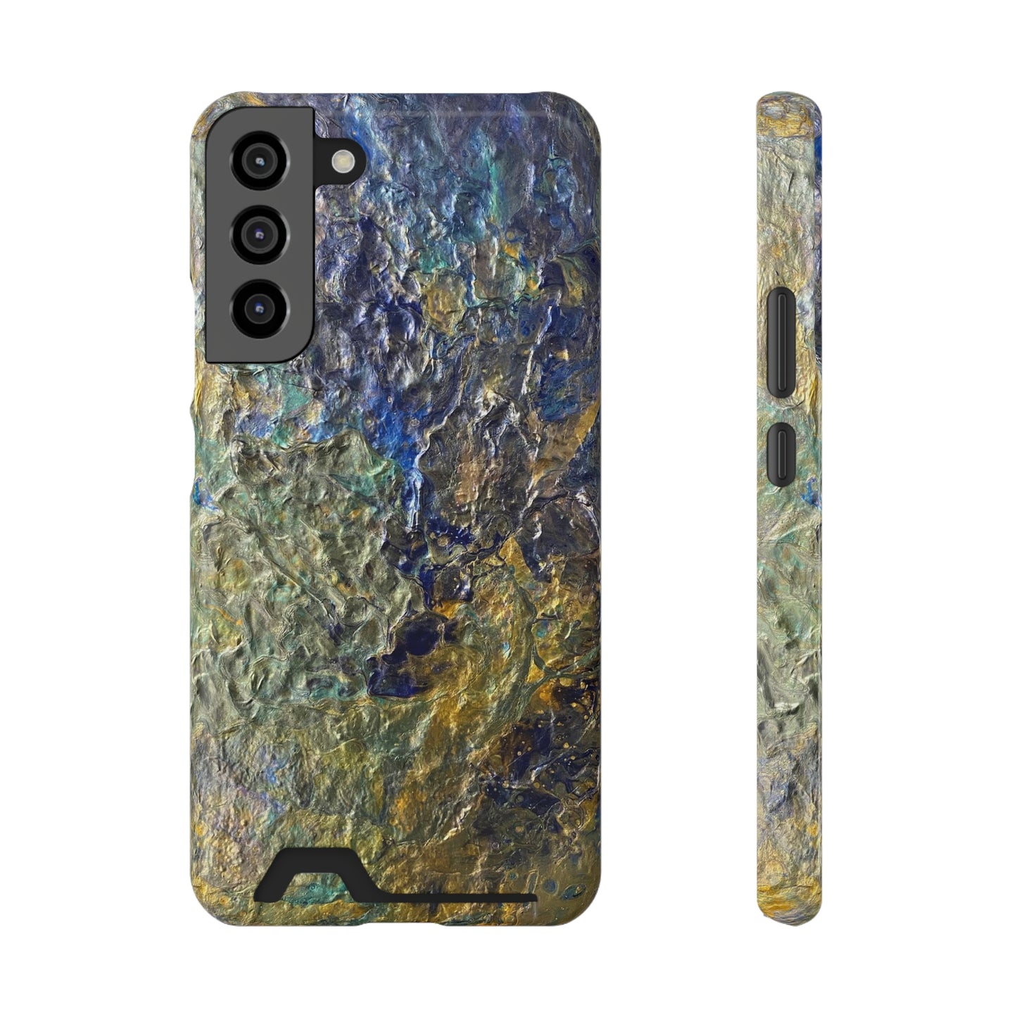 iPhone 13 and Samsung S21, S22 Cases with Card Holder Ft. Abstract Acrylic Gold Waterfall