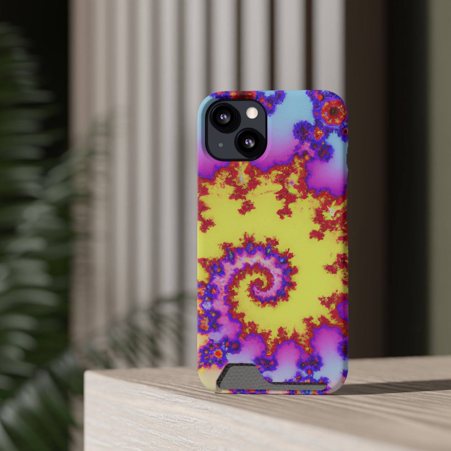 iPhone 13 and Samsung S21, S22 Cases with Card Holder Ft. Tie Dye Fractal