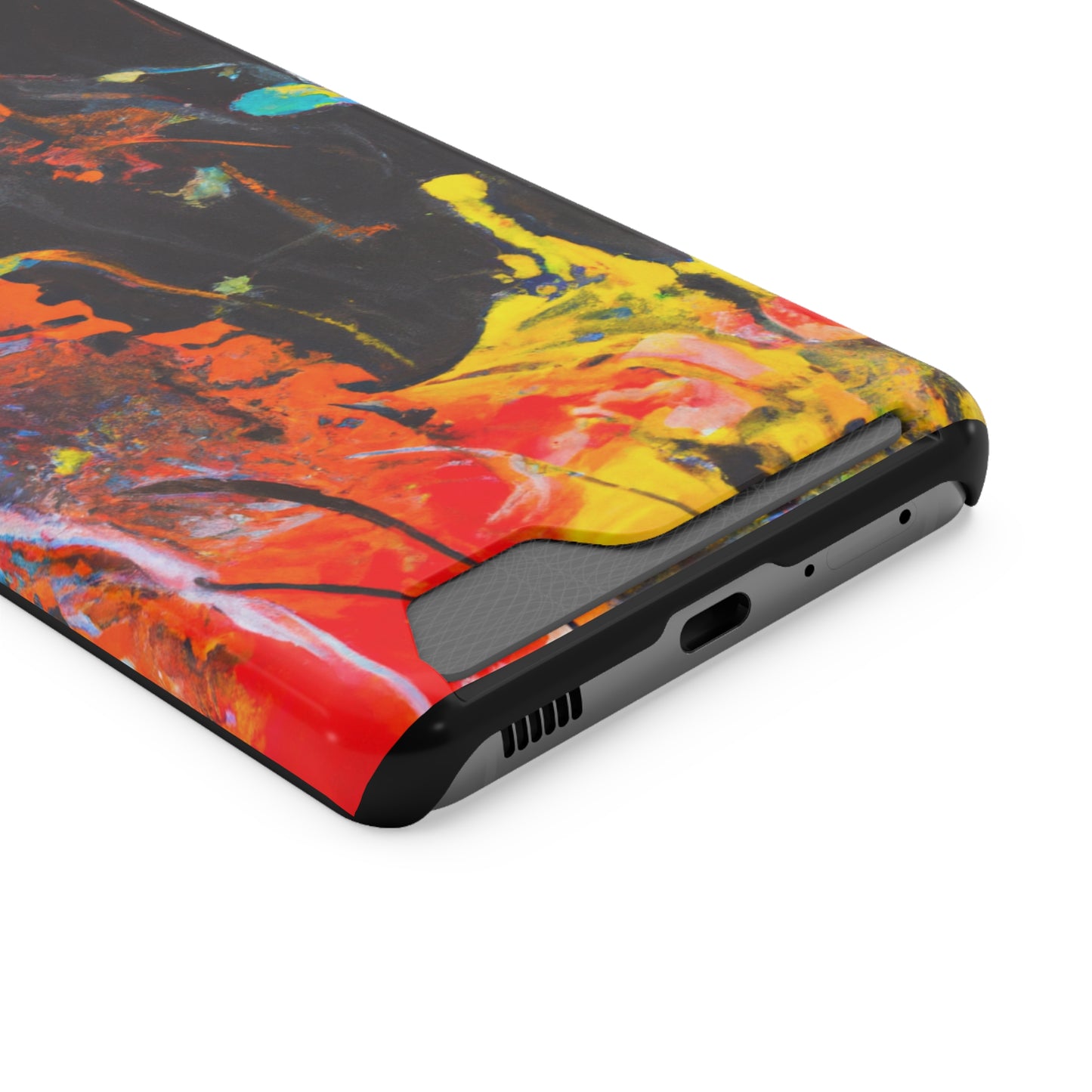 iPhone 13 and Samsung S21, S22 Cases with Card Holder Ft. Abstract Orange