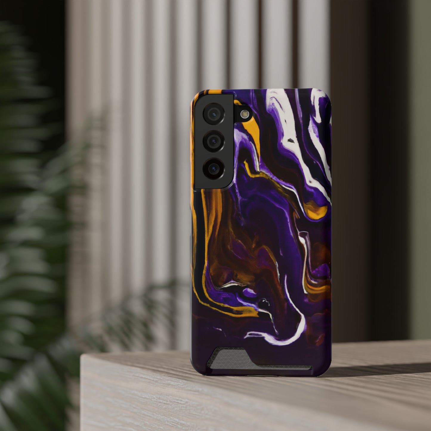 iPhone 13 and Samsung S21, S22 Cases with Card Holder Ft. Purple Tiger Stripes
