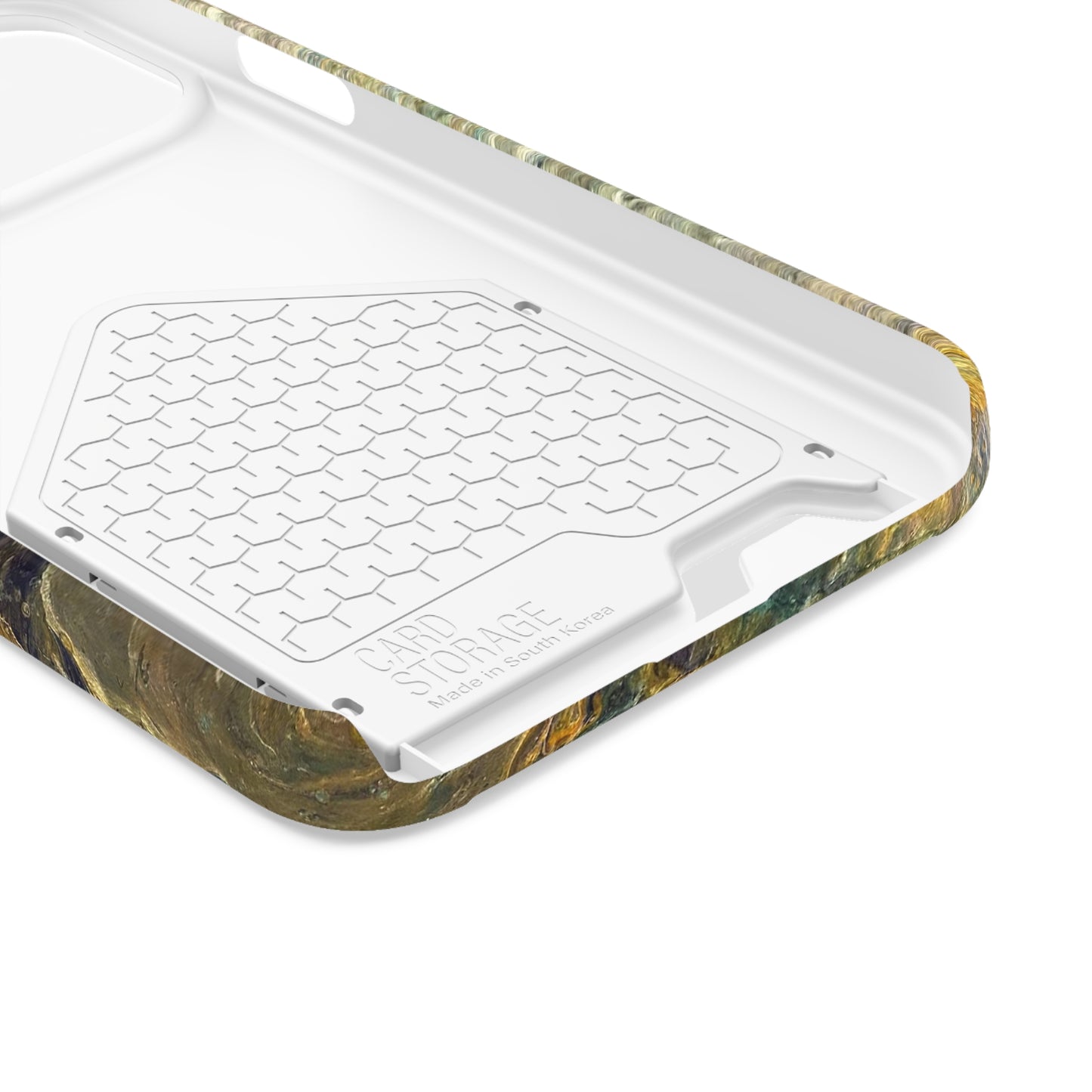 iPhone 13 and Samsung S21, S22 Cases with Card Holder Ft. Abstract Acrylic Gold Waterfall