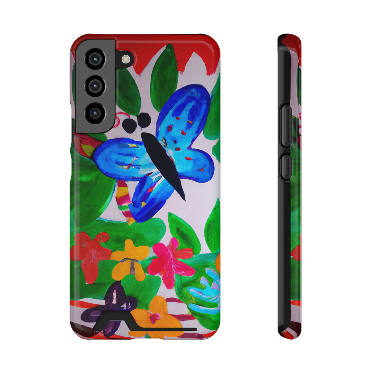 iPhone 13 and Samsung S21, S22 Cases with Card Holder Ft. Watercolor Butterfly