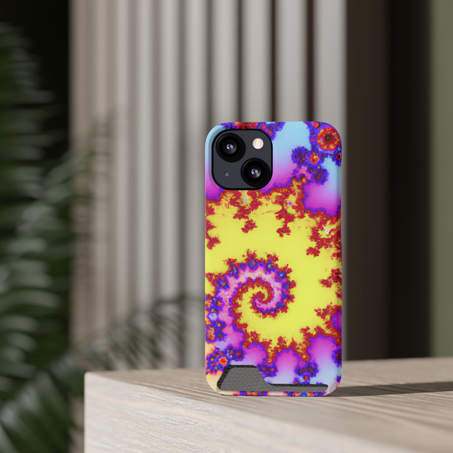 iPhone 13 and Samsung S21, S22 Cases with Card Holder Ft. Tie Dye Fractal