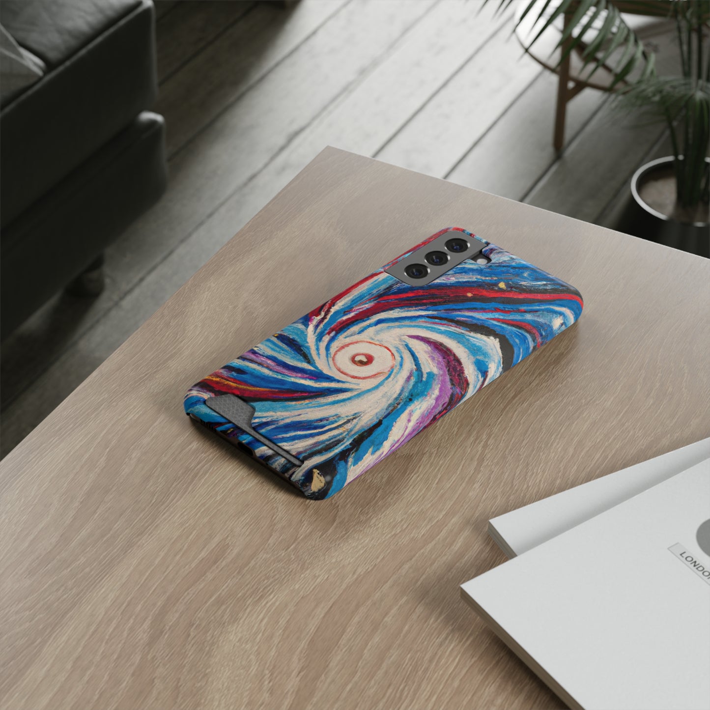 iPhone 13 and Samsung S21, S22 Cases with Card Holder Ft. Abstract Vortex