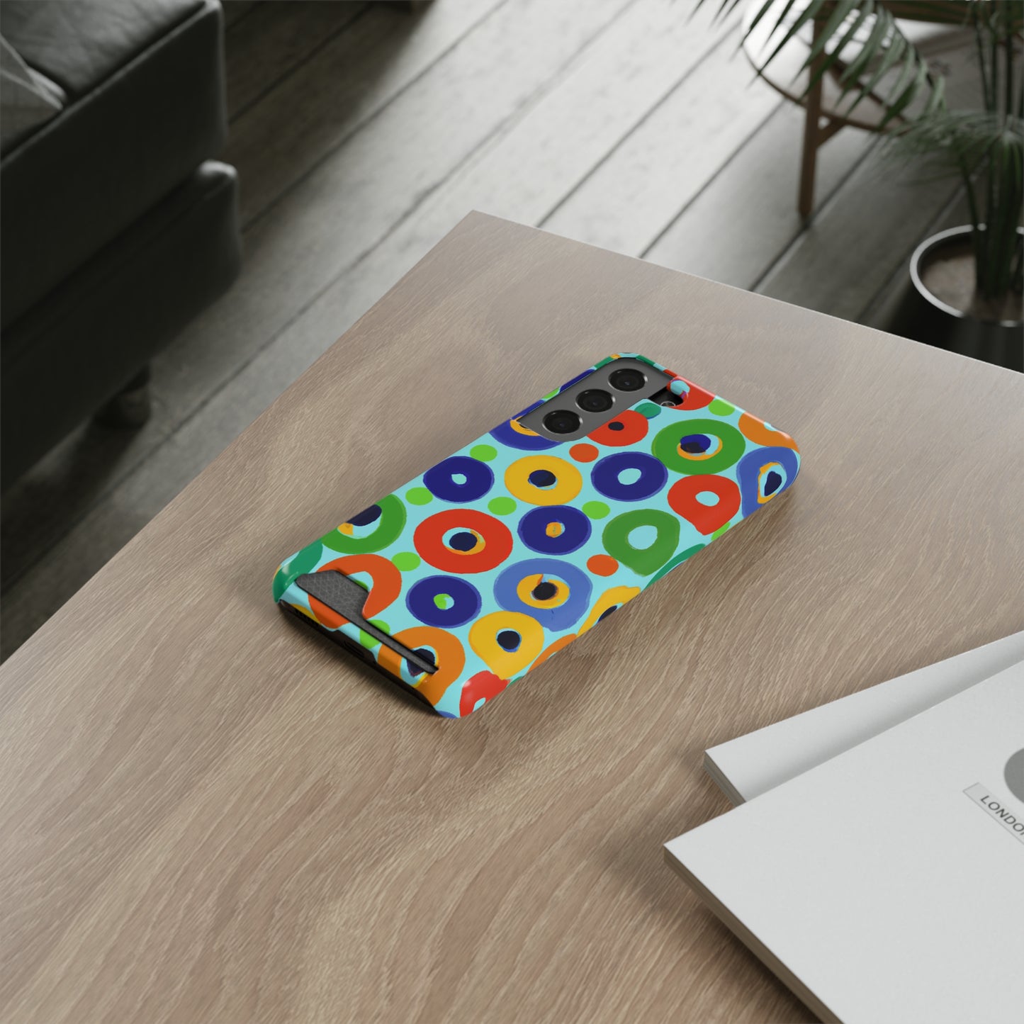 iPhone 13 and Samsung S21, S22 Cases with Card Holder Ft. Vivid Circles