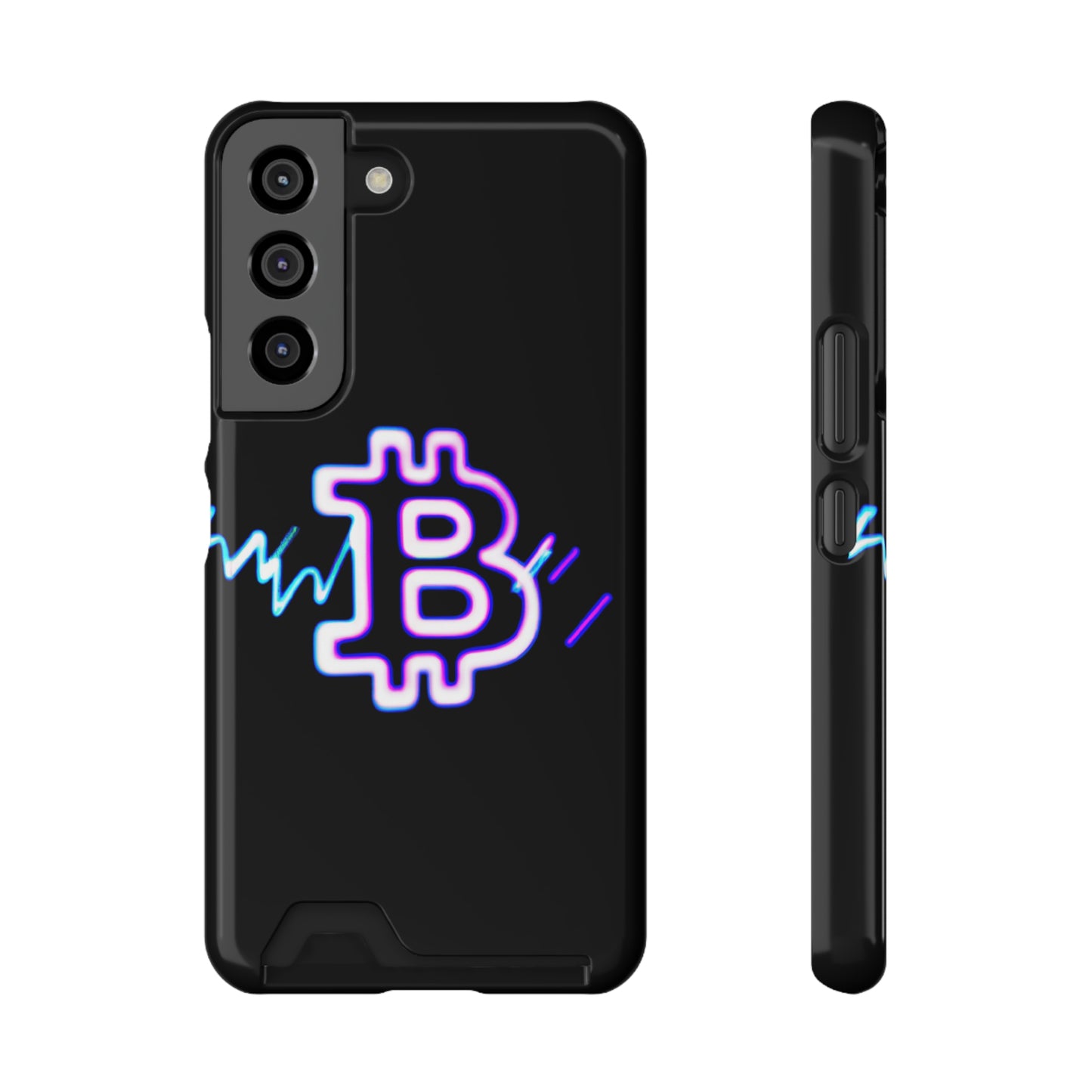 iPhone 13 and Samsung S21, S22 Cases with Card Holder Ft. Synthwave Bitcoin Symbol