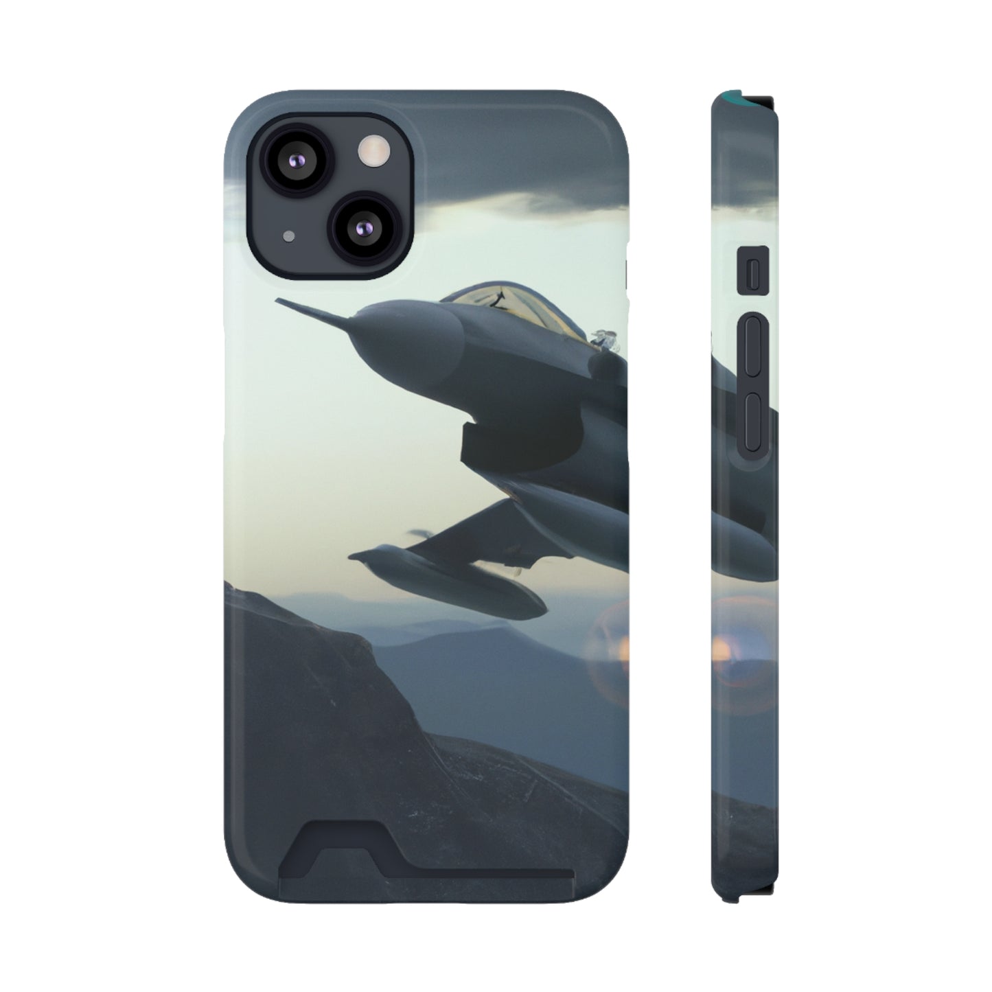 iPhone 13 and Samsung S21, S22 Cases with Card Holder Ft. Fighter Jet