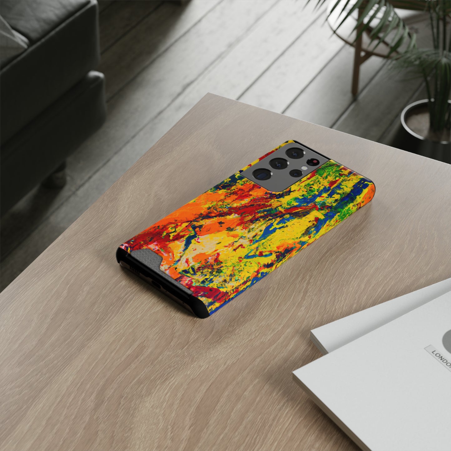 iPhone or Samsung Case with Card Holder Ft. Abstract Yellow Orange