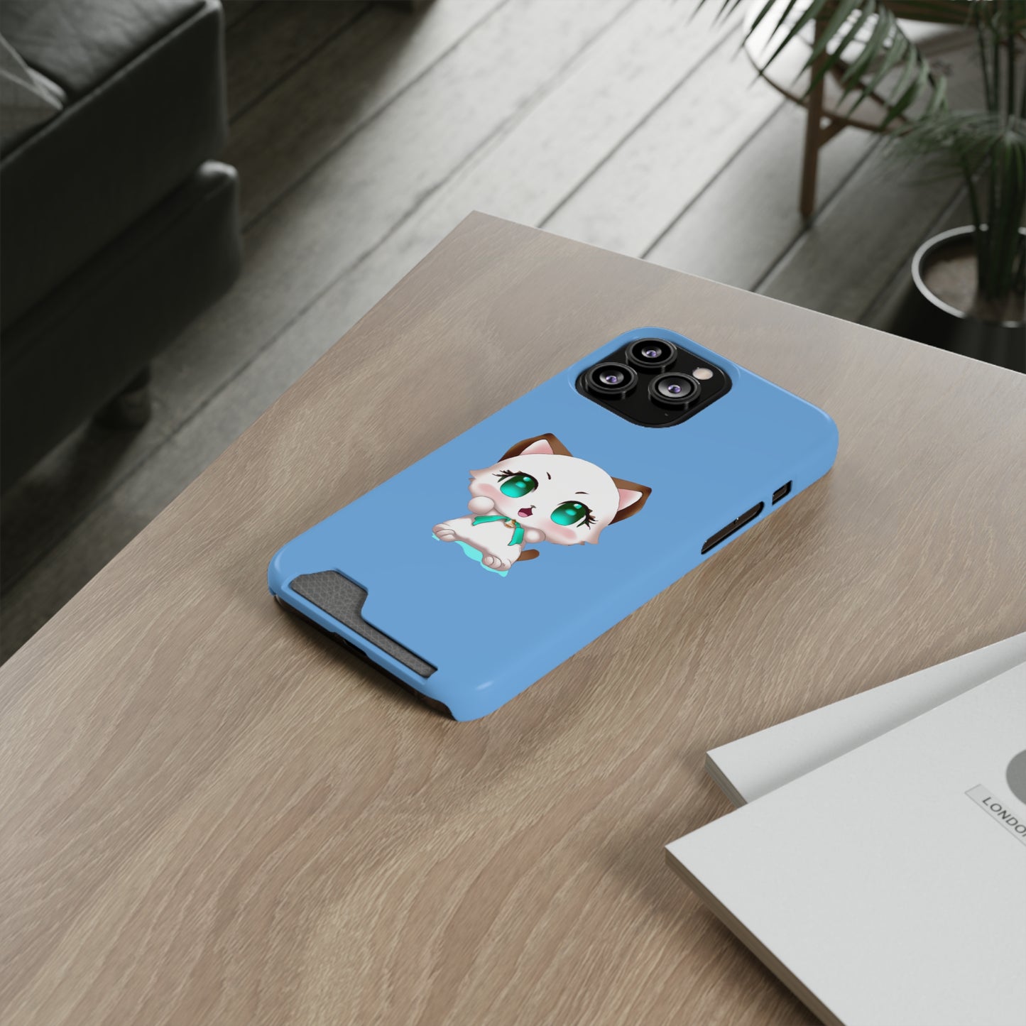 iPhone 13 and Samsung S21, S22 Cases with Card Holder Ft. Cute Kitty