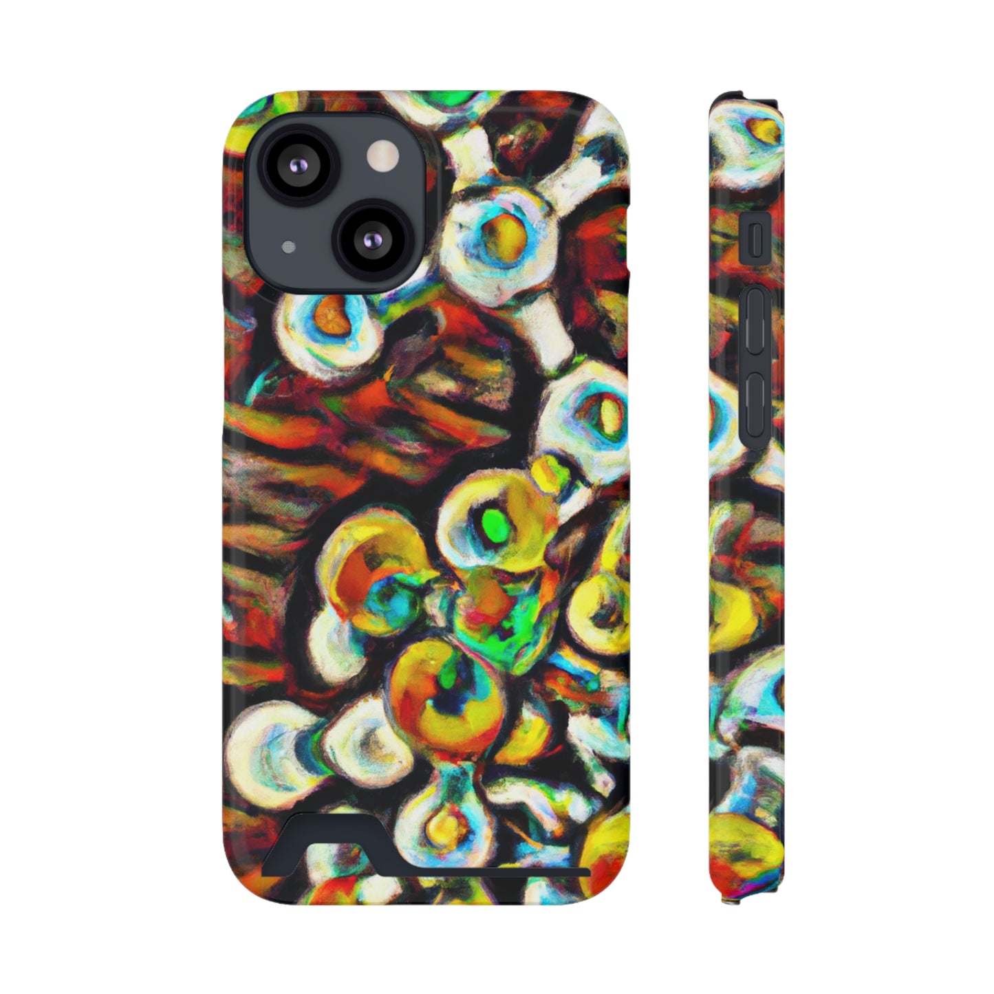iPhone 13 and Samsung S21, S22 Cases with Card Holder Ft. Abstract Molecule