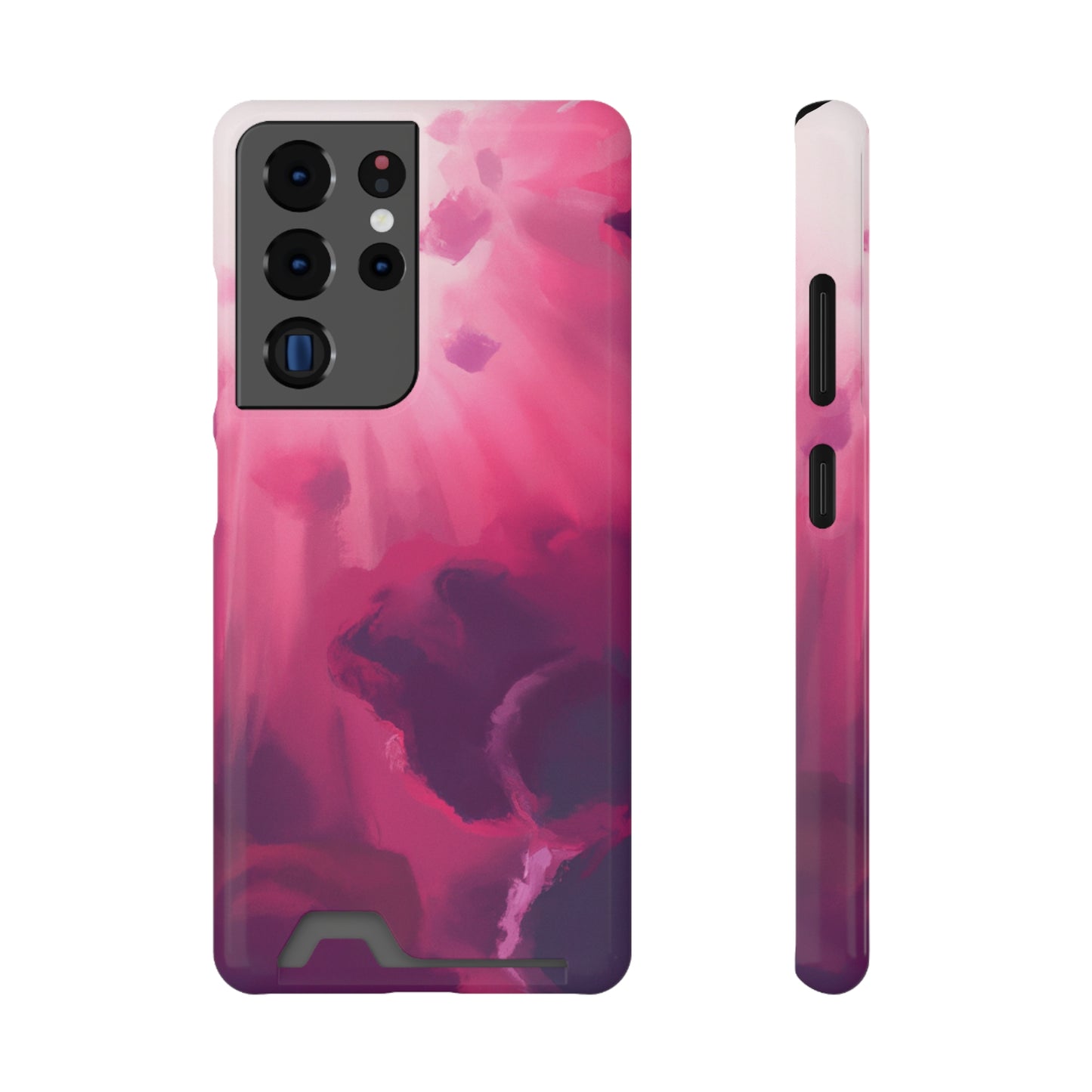 iPhone 13 and Samsung S21, S22 Cases with Card Holder Ft. Abstract Pink Sky